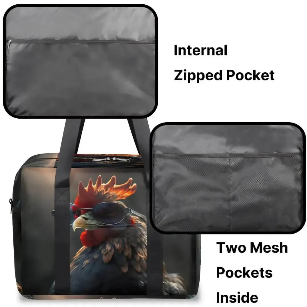 Waterproof Weekender Carry On Duffel For Women Durable Gym Bag And Overnight Travel Tote Lightweight Tear Resistant Polyester Black Rooster Design Perfect For Weekend Getaways And Fitness Trips - Image 2
