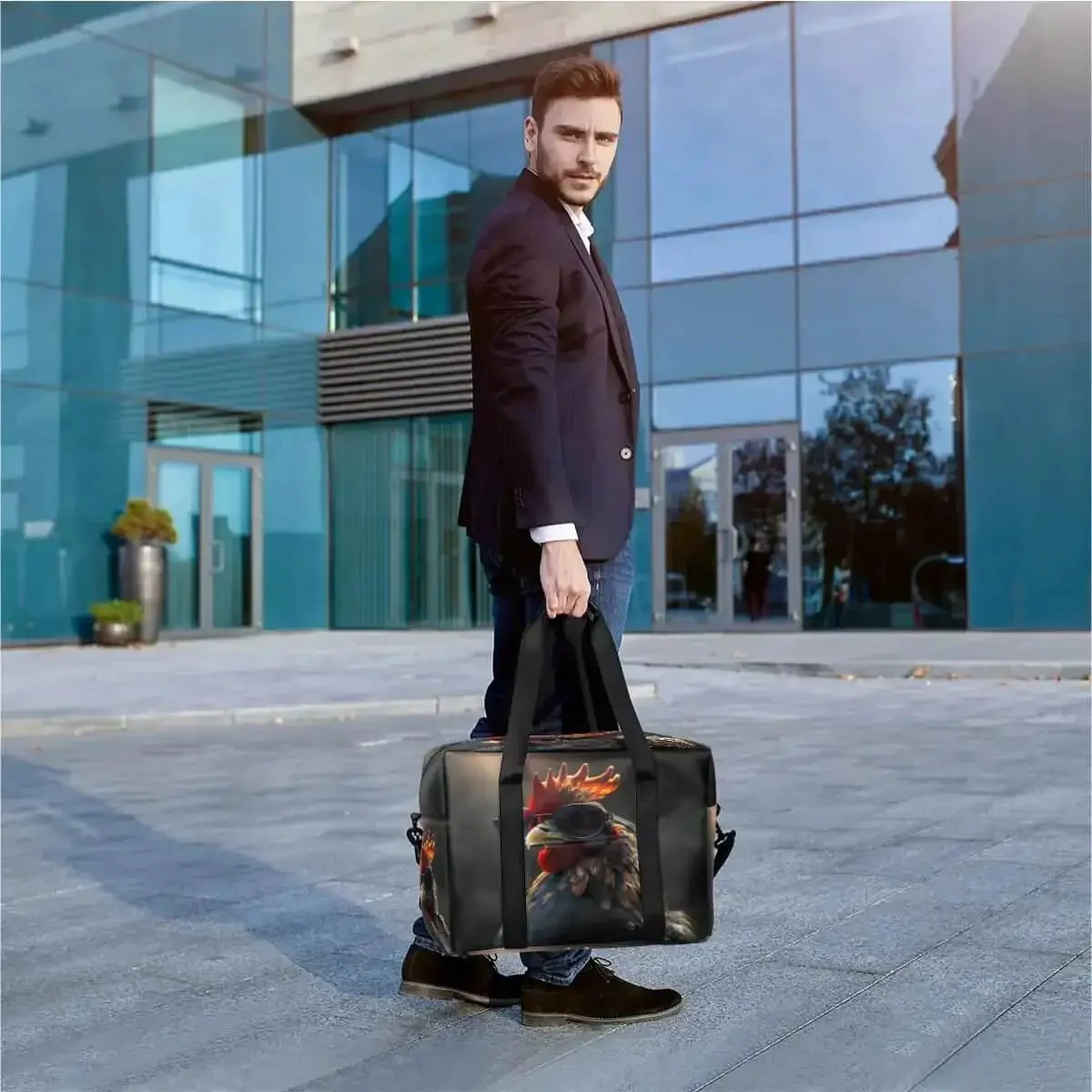 Waterproof Weekender Carry On Duffel For Women Durable Gym Bag And Overnight Travel Tote Lightweight Tear Resistant Polyester Black Rooster Design Perfect For Weekend Getaways And Fitness Trips - Image 4