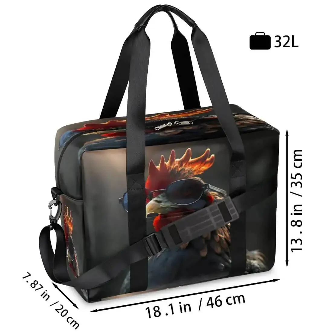 Waterproof Weekender Carry On Duffel For Women Durable Gym Bag And Overnight Travel Tote Lightweight Tear Resistant Polyester Black Rooster Design Perfect For Weekend Getaways And Fitness Trips - Image 8