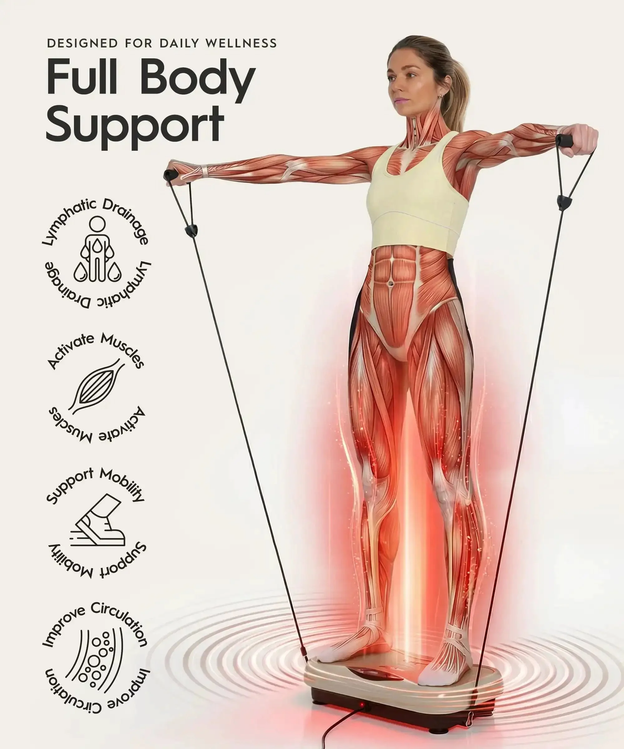 Wave Board With Red Light Therapy And Vibration Plate For Lymphatic Drainage, Built In Bluetooth Speakers, Resistance Bands, And Remote, Full Body Workout Machine For Home Gyms, 330 Lbs Capacity - Image 4