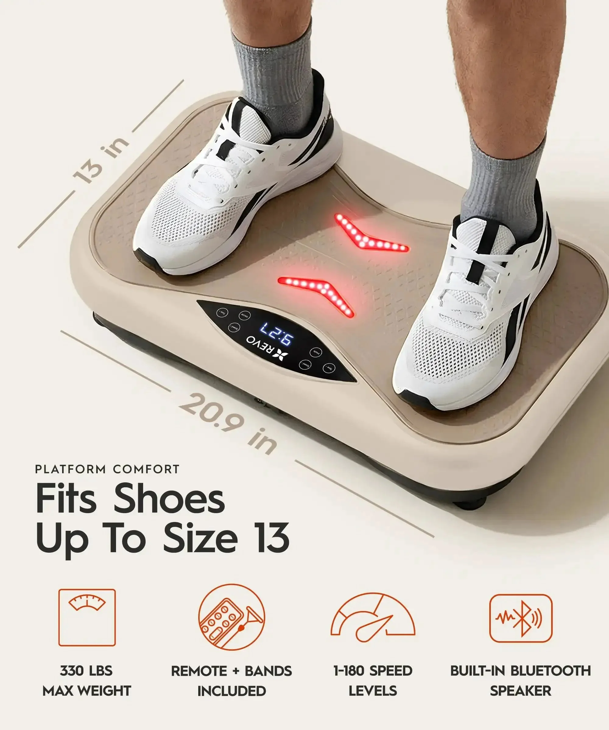 Wave Board With Red Light Therapy And Vibration Plate For Lymphatic Drainage, Built In Bluetooth Speakers, Resistance Bands, And Remote, Full Body Workout Machine For Home Gyms, 330 Lbs Capacity - Image 7