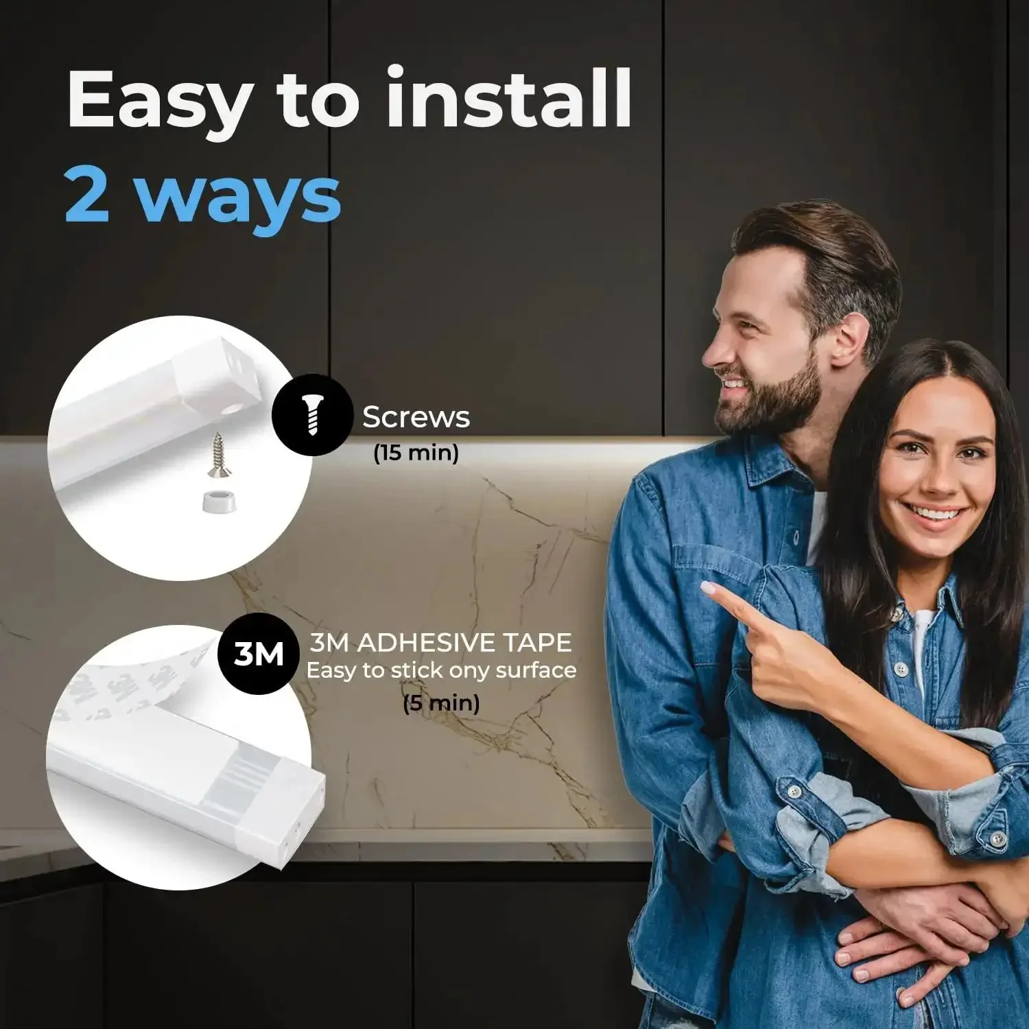 Wave On Wave Off Under Cabinet LED Lighting Kit With Dimmable 3 Pack 20 Inch Strips Hands Free Touchless Dimming Control Black Under Counter Lights For Kitchen Garage Office Desk Cool White 6000K - Image 5