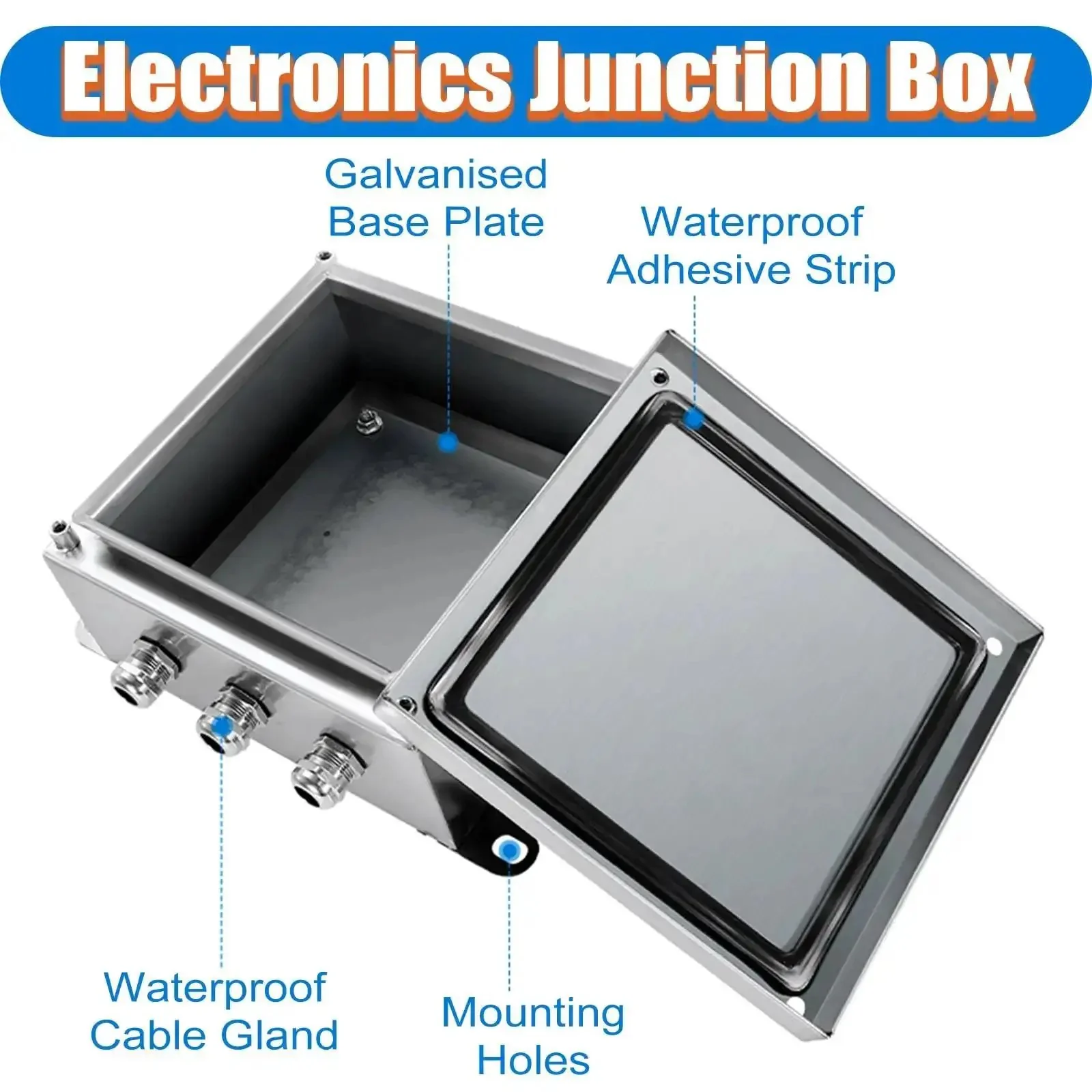 Weatherproof Junction Box For Wall Mount Tough As Nails Built To Last Heavy Duty 304 Stainless Steel Enclosure With Three Cable Glands For Electrical Projects Control Panel Box 50x50x20 Cm And 19.7x19.7x7.9 In - Image 3