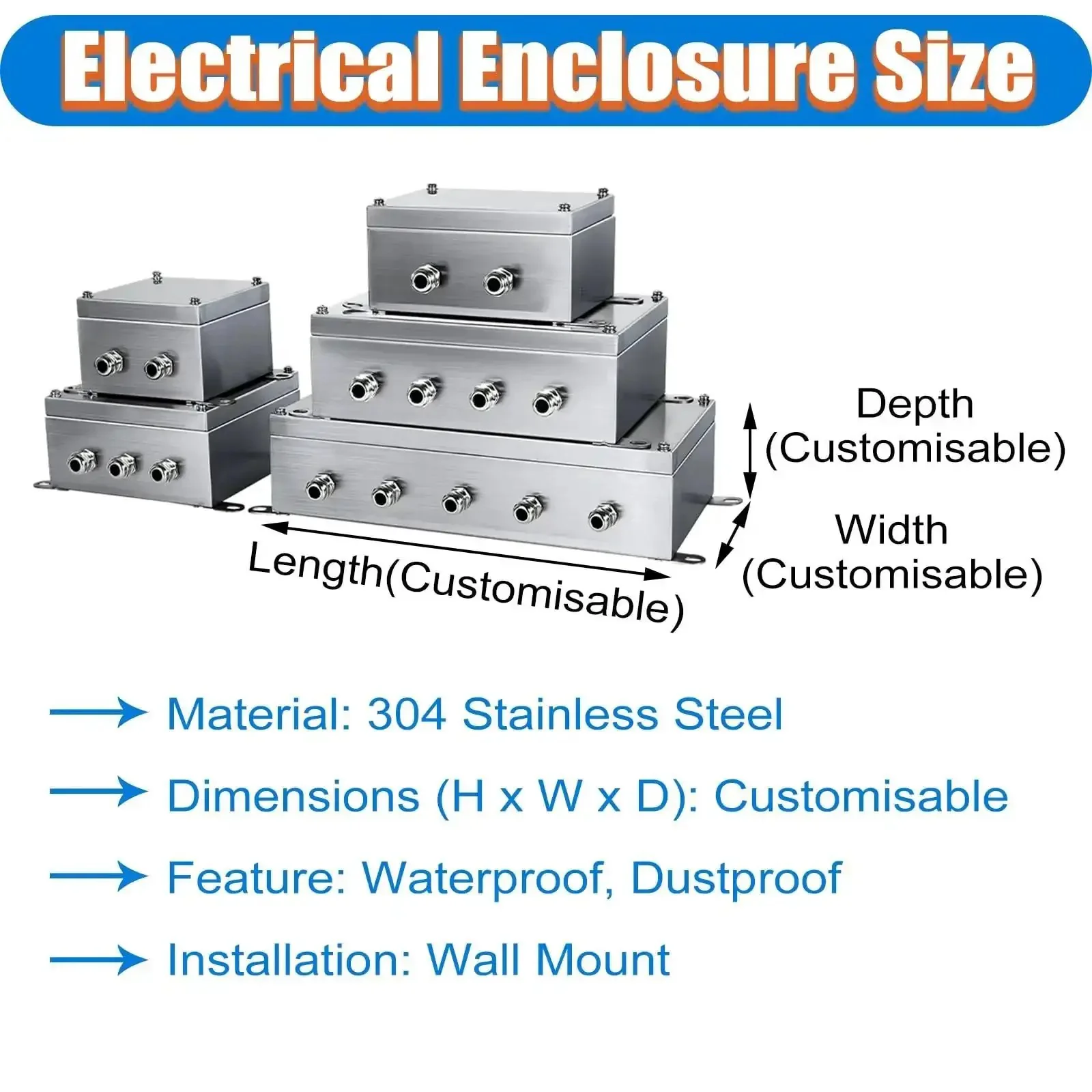 Weatherproof Junction Box For Wall Mount Tough As Nails Built To Last Heavy Duty 304 Stainless Steel Enclosure With Three Cable Glands For Electrical Projects Control Panel Box 50x50x20 Cm And 19.7x19.7x7.9 In - Image 4