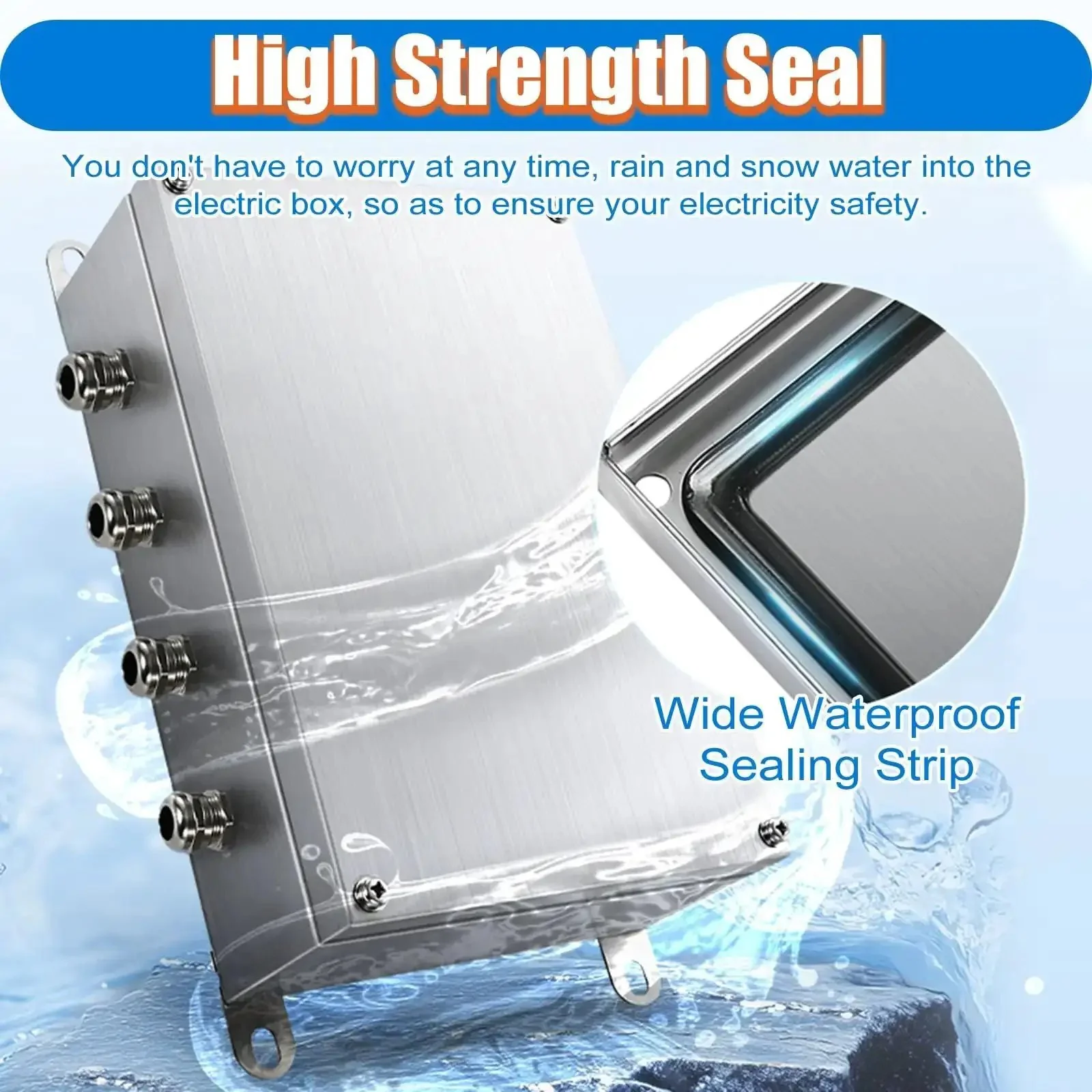 Weatherproof Junction Box For Wall Mount Tough As Nails Built To Last Heavy Duty 304 Stainless Steel Enclosure With Three Cable Glands For Electrical Projects Control Panel Box 50x50x20 Cm And 19.7x19.7x7.9 In - Image 5
