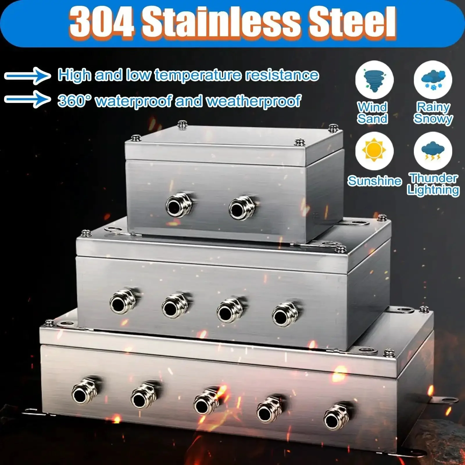Weatherproof Junction Box For Wall Mount Tough As Nails Built To Last Heavy Duty 304 Stainless Steel Enclosure With Three Cable Glands For Electrical Projects Control Panel Box 50x50x20 Cm And 19.7x19.7x7.9 In - Image 7