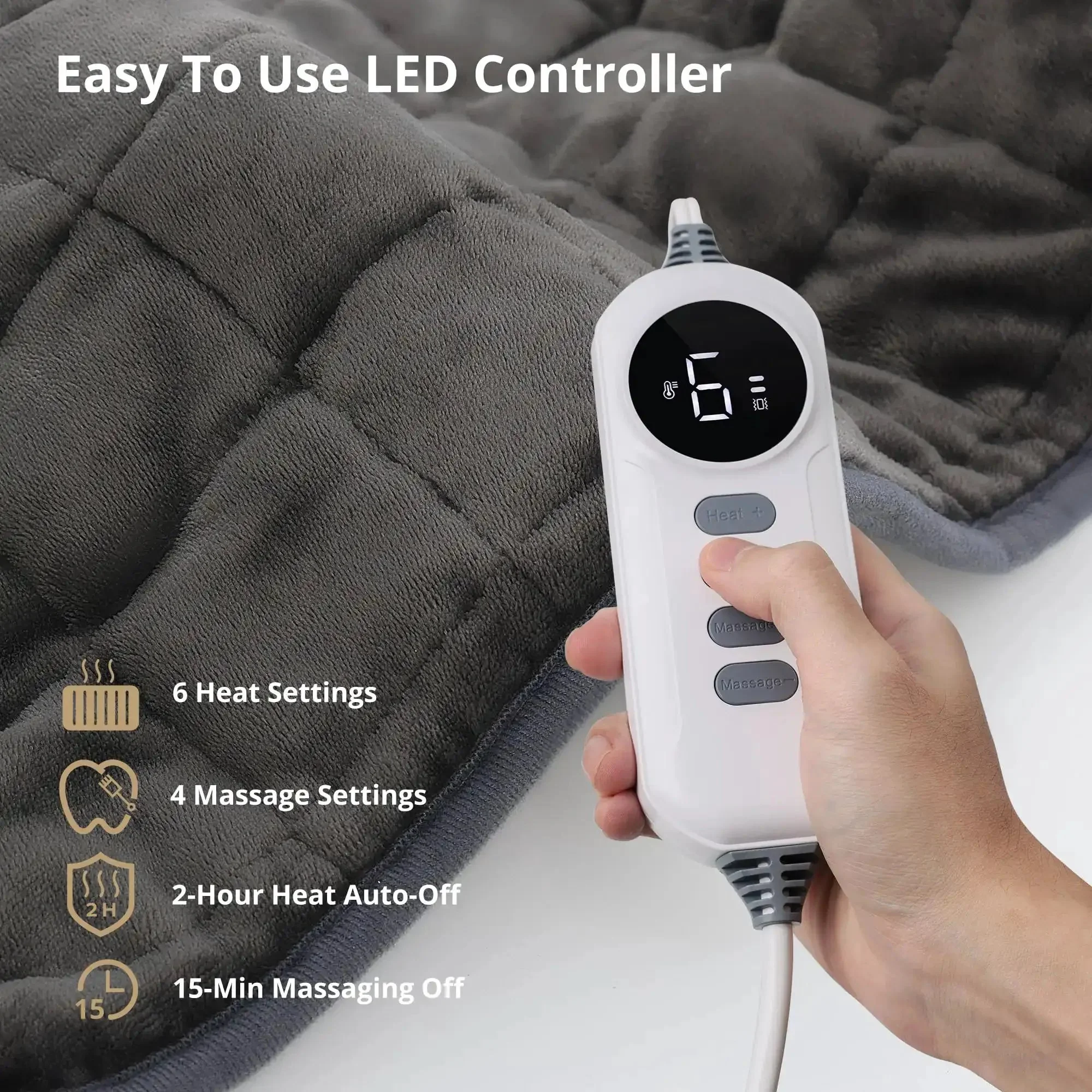 Weighted Heating Pad With Vibrating Massage For Back And Shoulder Pain Relief, Real Heat Therapy With 4 Massage Modes And 6 Heat Settings, 12 By 24 Inch, Black, Perfect Gift For Her And Him - Image 4
