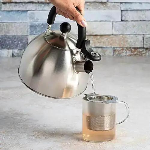 Whistling Stovetop Tea Kettle With Food Grade Stainless Steel, 1.5 Quart Capacity, Boils Fast, No Waiting, Cool Touch Folding Handle, Brushed Finish With Black Handle - Image 2