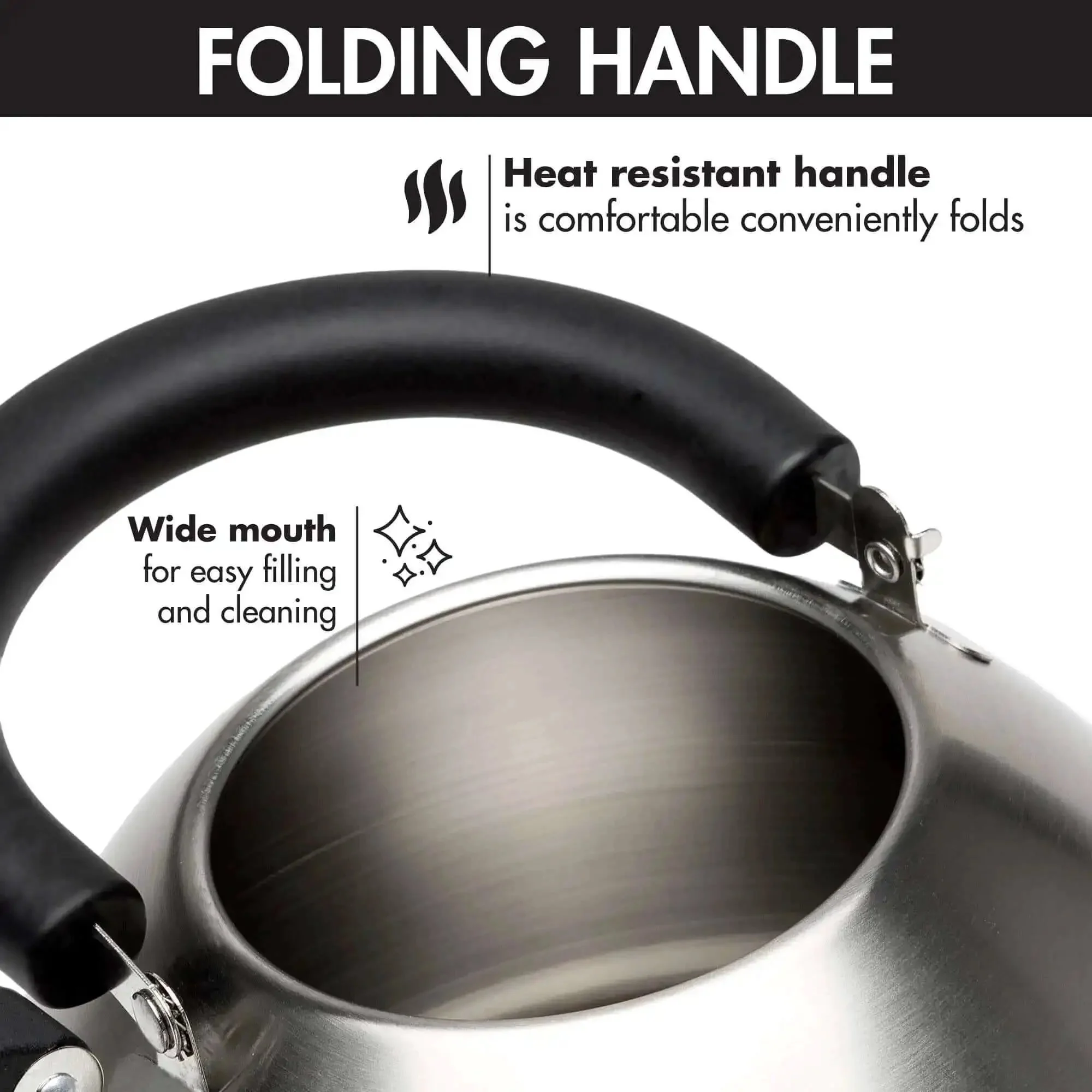 Whistling Stovetop Tea Kettle With Food Grade Stainless Steel, 1.5 Quart Capacity, Boils Fast, No Waiting, Cool Touch Folding Handle, Brushed Finish With Black Handle - Image 5