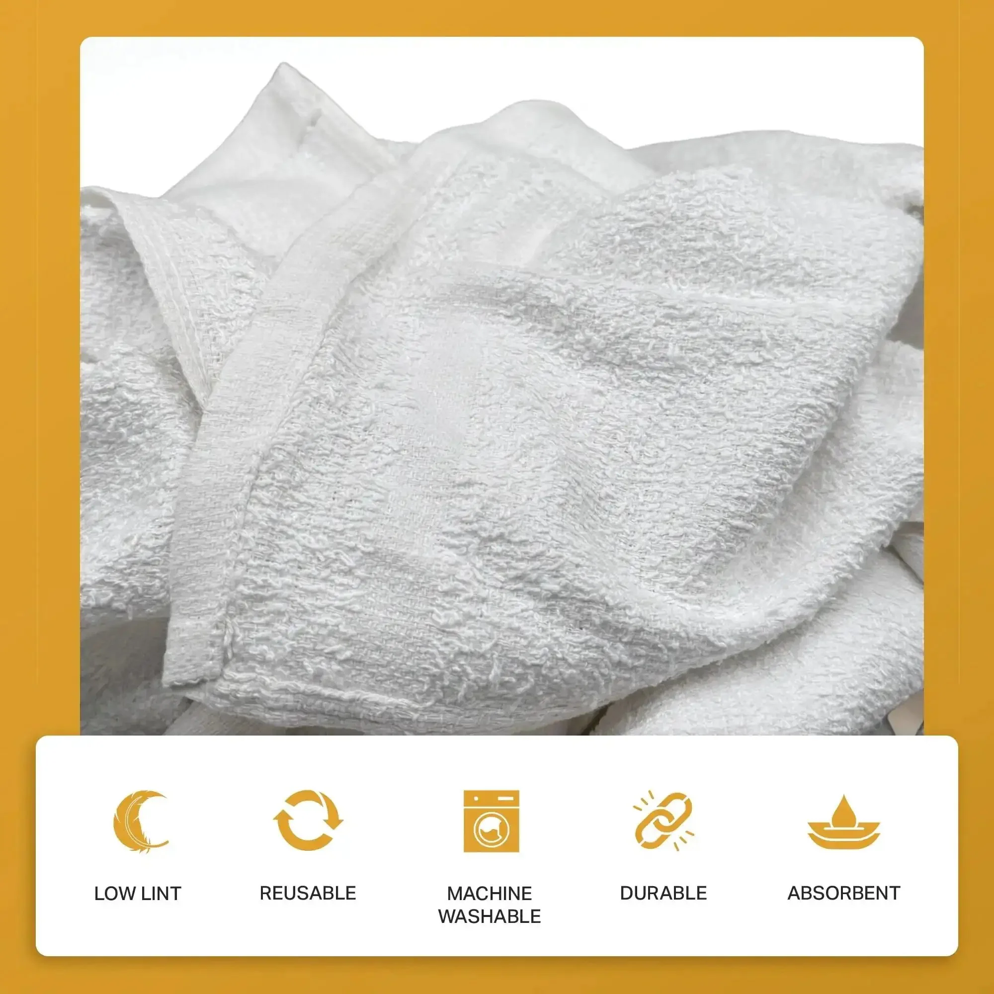 White Terry Cloth Cleaning Rags 12x12 Inches, 5 Lb Bulk Box, 100 Percent Cotton Towels, 60 Units, Highly Absorbent And Multipurpose Workhorse For Plumbers, Janitorial, Shop Use, Auto Shops, And Commercial Cleaning - Image 6
