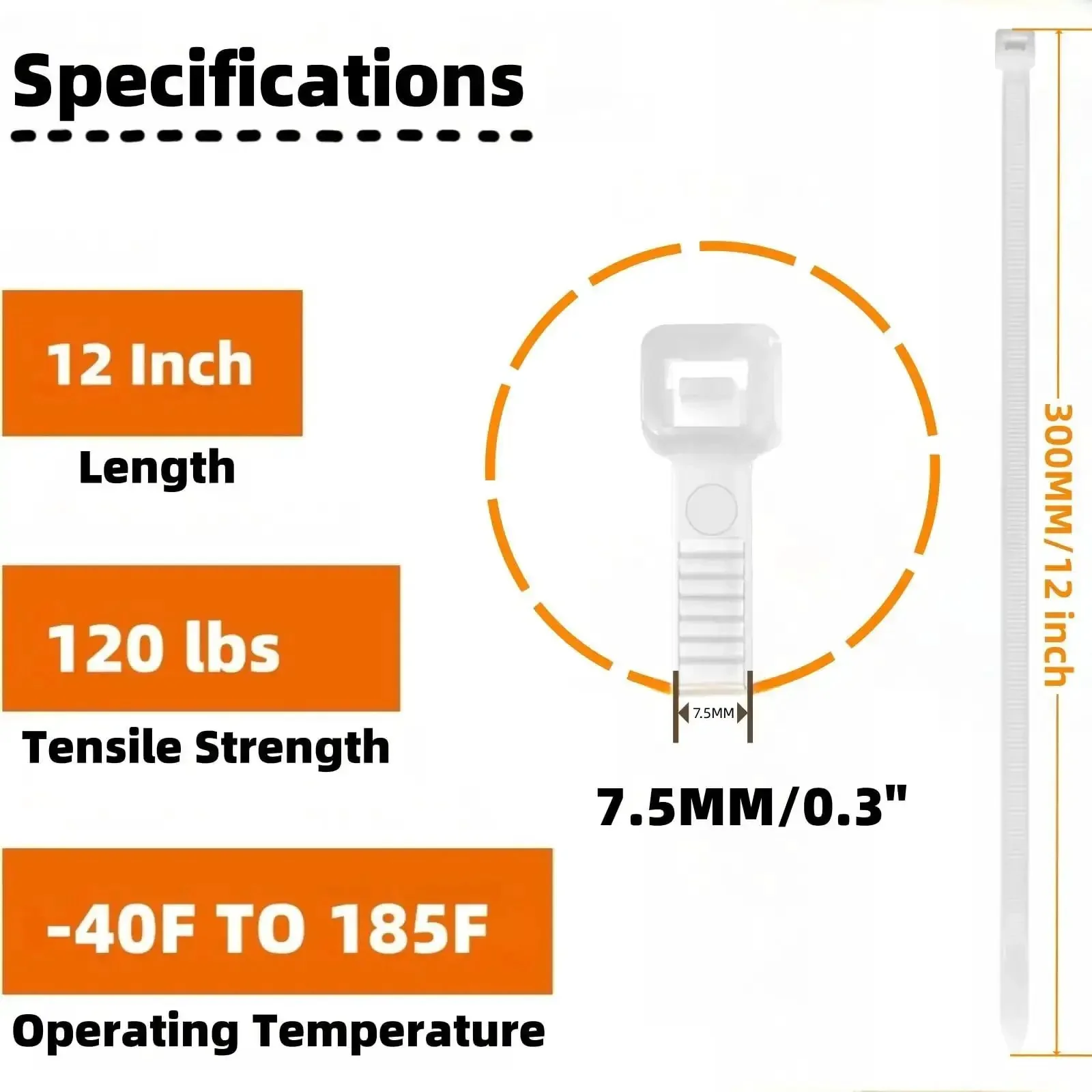 White Zip Ties 12 Inch 100 Pack Heavy Duty Self Locking Nylon Cable Ties 120 Lbs Tensile Strength Perfect For Indoor And Outdoor Use Weather Resistant Bundle Organizer For Wires Cables Hoses And Garden Projects - Image 7