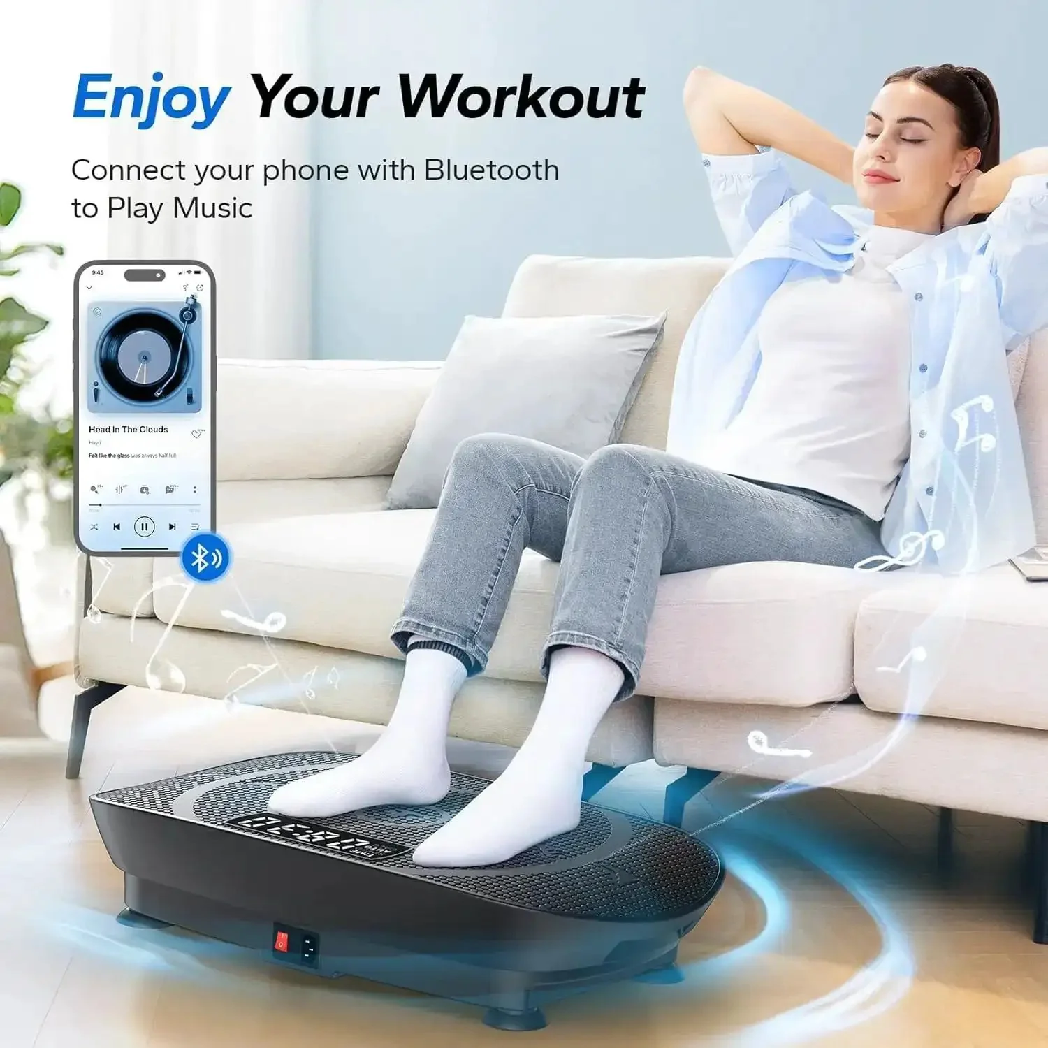 Whole Body Vibration Plate Exercise Machine For Home Gym Bluetooth Enabled With Silicone Pedals Manual And Auto Modes 10 Speed Levels Auto Sensing Vibration Easy Setup Boss Level Black Fitness Platform - Image 8