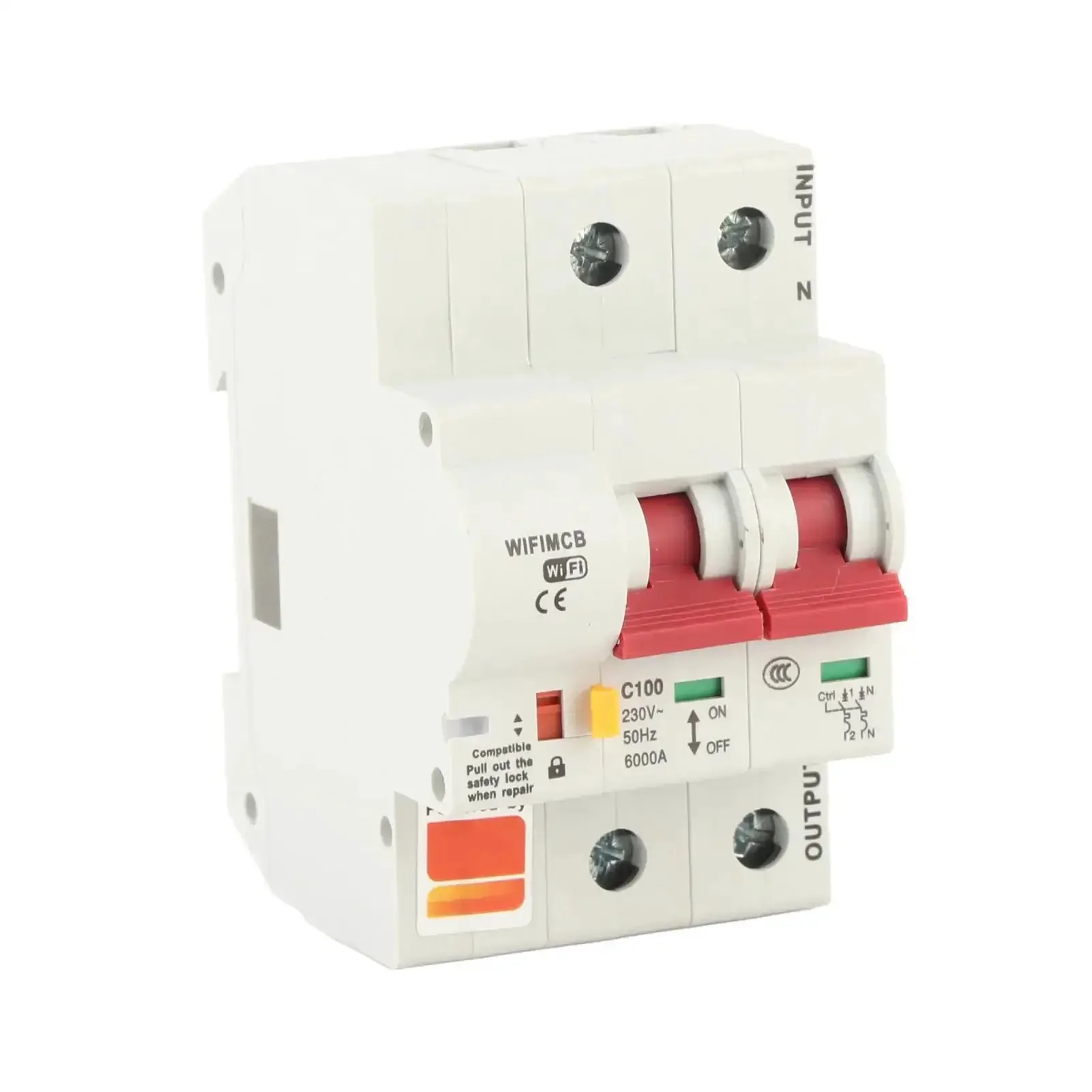 WiFi Enabled 220V 2 Pole Circuit Breaker For Home Use, 100A, Flame Retardant PA66 Shell, Tuya App Remote Control, Cloud Switch, Smart Home Ready, Remote Control Via App