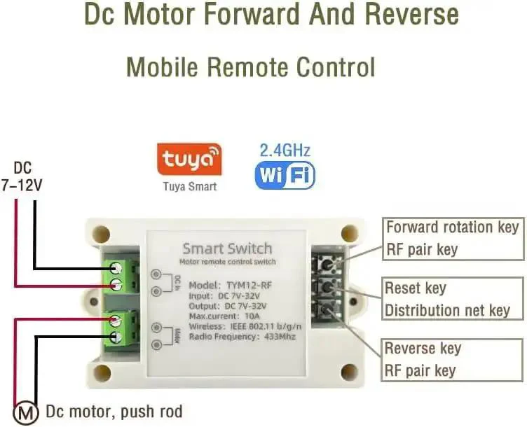 WiFi Forward And Reverse Relay Module 10A 7 To 32V DC For Linear Actuators And Motors Tuya And Alexa Compatible Remote Mobile Control Smart Home Automation Gateway And Switch For Automated Projects - Image 7