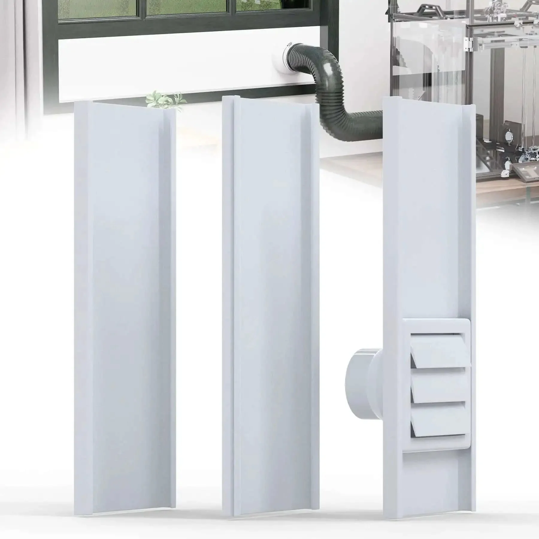 Window Vent Kit With Louvered Cover For 3 Inch And 4 Inch Vent Hose Fits Dryers Laser Engravers And 3D Printer Enclosures With Adjustable Window Seal Panels For Safe Indoor Ventilation
