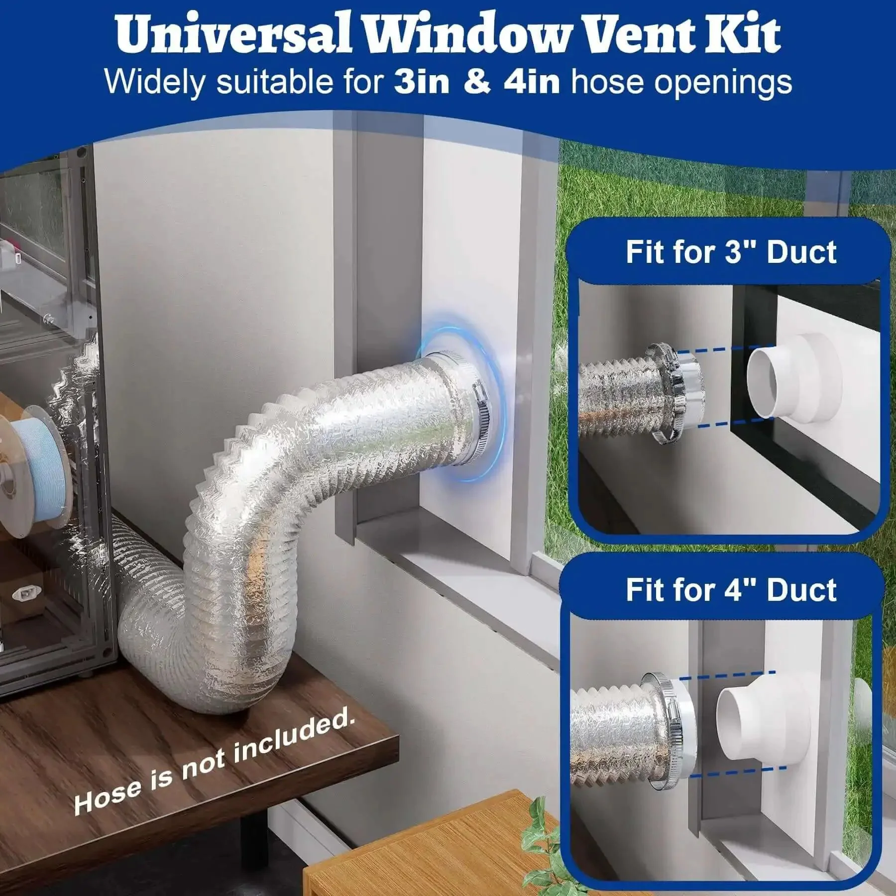 Window Vent Kit With Louvered Cover For 3 Inch And 4 Inch Vent Hose Fits Dryers Laser Engravers And 3D Printer Enclosures With Adjustable Window Seal Panels For Safe Indoor Ventilation - Image 5