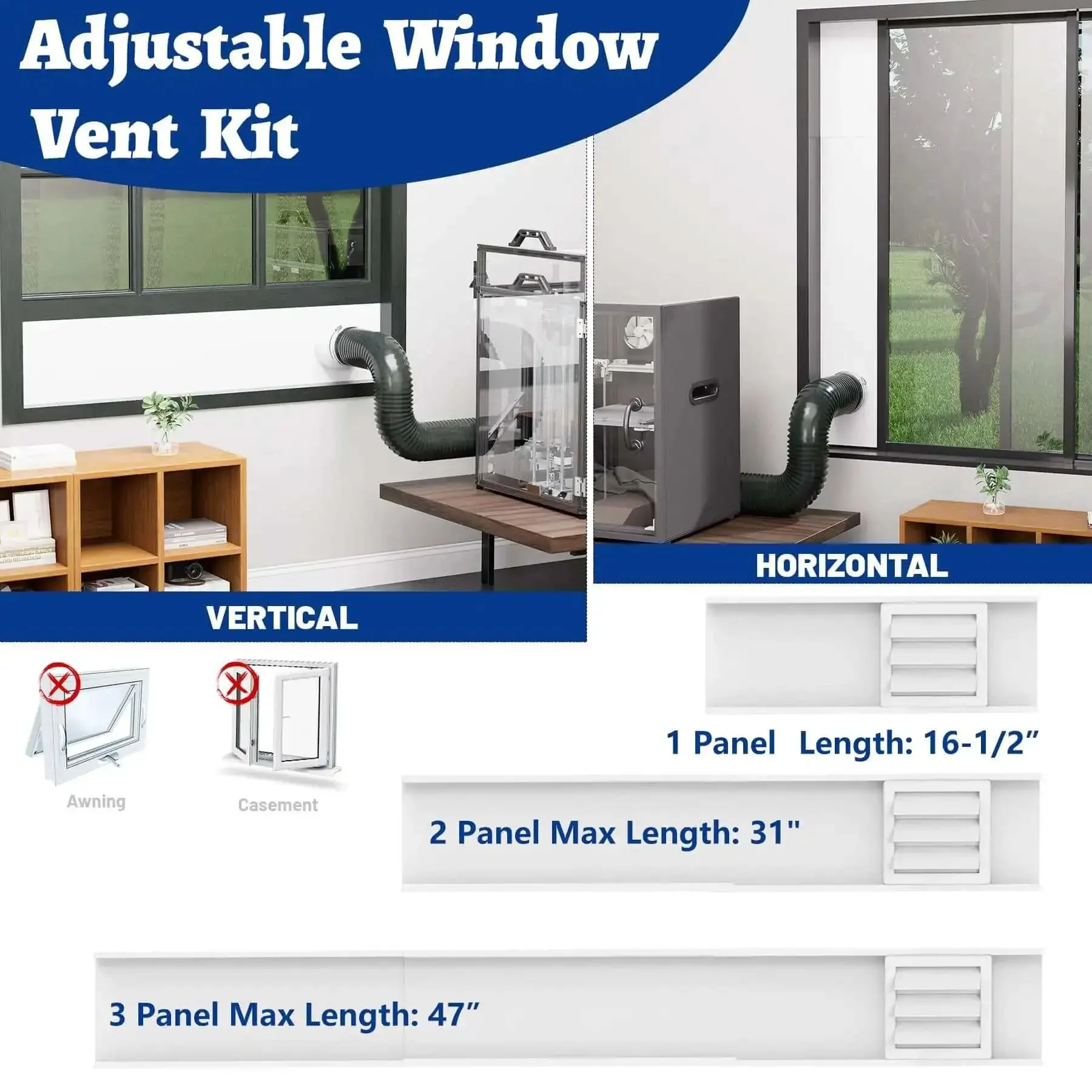 Window Vent Kit With Louvered Cover For 3 Inch And 4 Inch Vent Hose Fits Dryers Laser Engravers And 3D Printer Enclosures With Adjustable Window Seal Panels For Safe Indoor Ventilation - Image 8