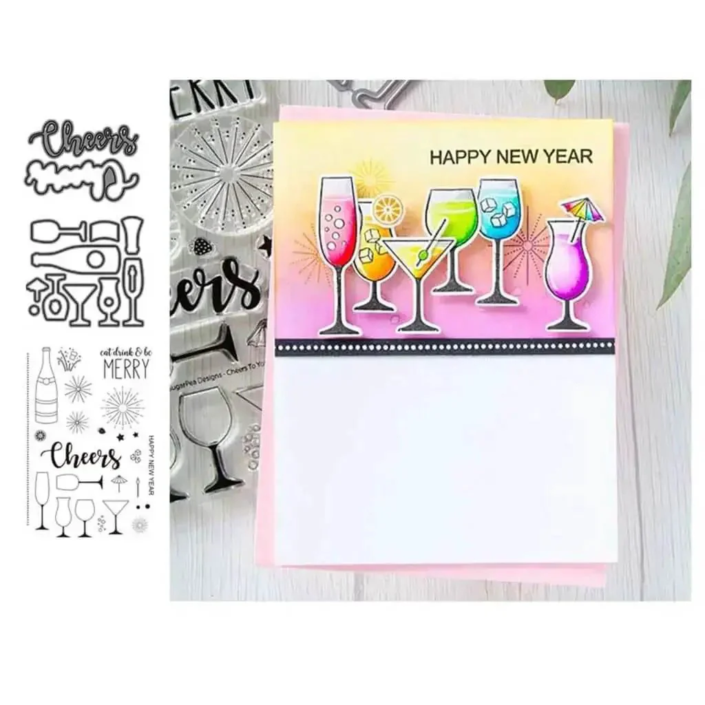 Wine Glass Clear Stamp And Die Set For Card Making And DIY Embossing Silicone Stamp Seals With TPR Material Durable Resists Yellowing Creates Fun Card Ornaments Photo Album Decor And Craft Projects