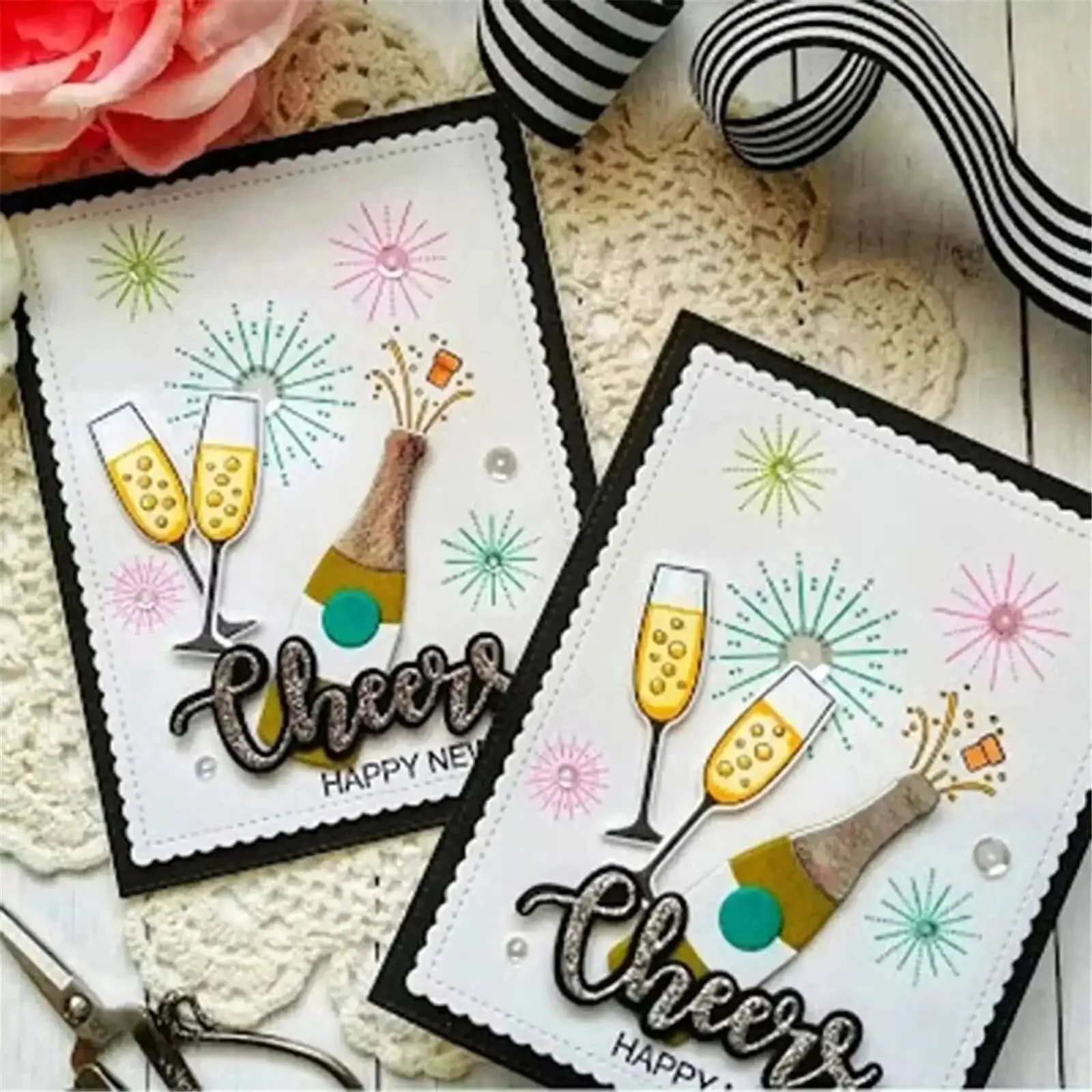 Wine Glass Clear Stamp And Die Set For Card Making And DIY Embossing Silicone Stamp Seals With TPR Material Durable Resists Yellowing Creates Fun Card Ornaments Photo Album Decor And Craft Projects - Image 7