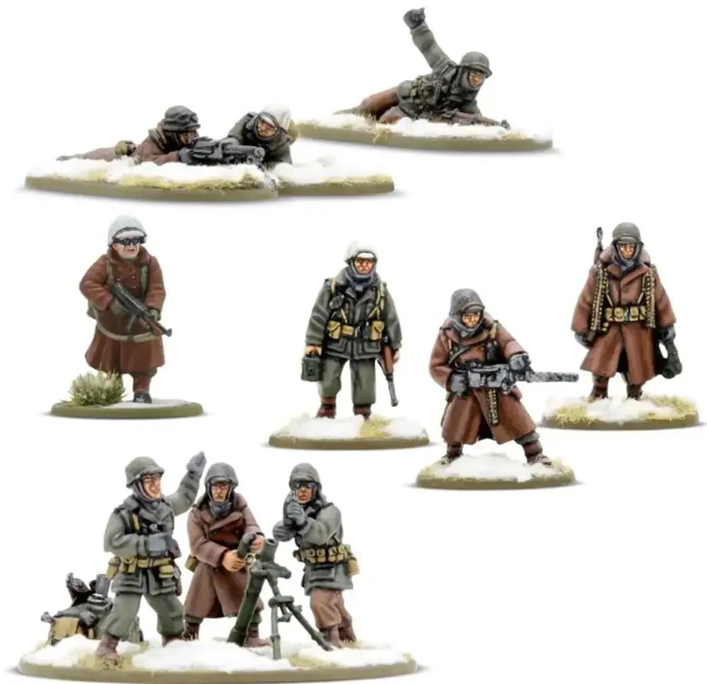 Winter US Army Bolt Action Starter Army Set With 28mm Scale Miniatures For World War II Tabletop Wargaming Includes 36 Plastic Infantry And Metal Officer NCO Medic Radio Operator Two Metal Machine Gun Teams Mortar Team And 105mm Support - Image 7