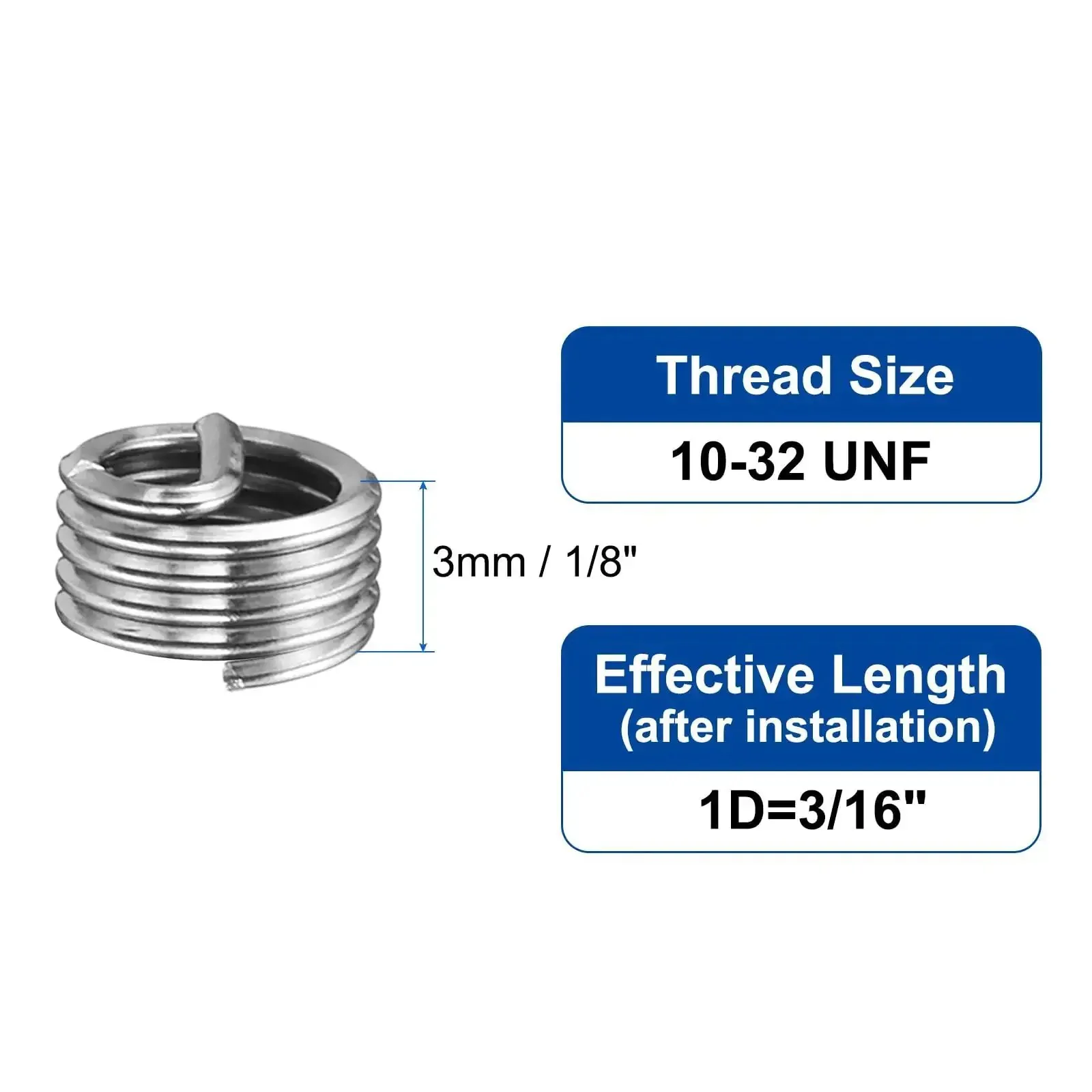Wire Thread Inserts 10-32 UNF Helical Coiled Type 304 Stainless Steel Thread Repair Kit For Mechanical Equipment 50 Pack 1D 3/16 Inch Effective Length After Installation - Image 7