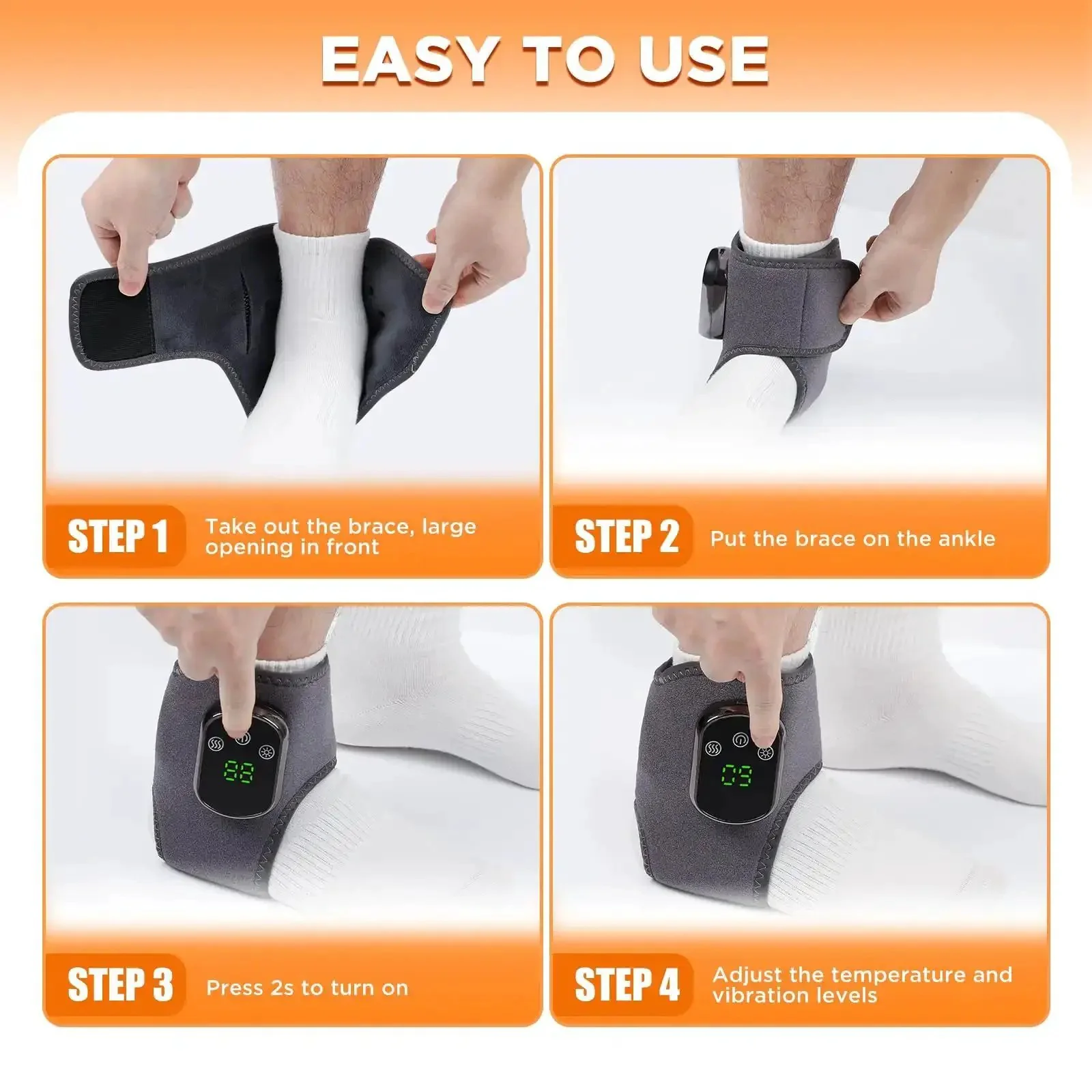 Wireless Ankle Heating Pad For Pain Relief And Neuropathy Portable Ankle Massager Wrap With 5 Heating Levels And 3 Vibration Modes Cordless Foot Warmer For Home Office Or Travel On The Go Grey - Image 2