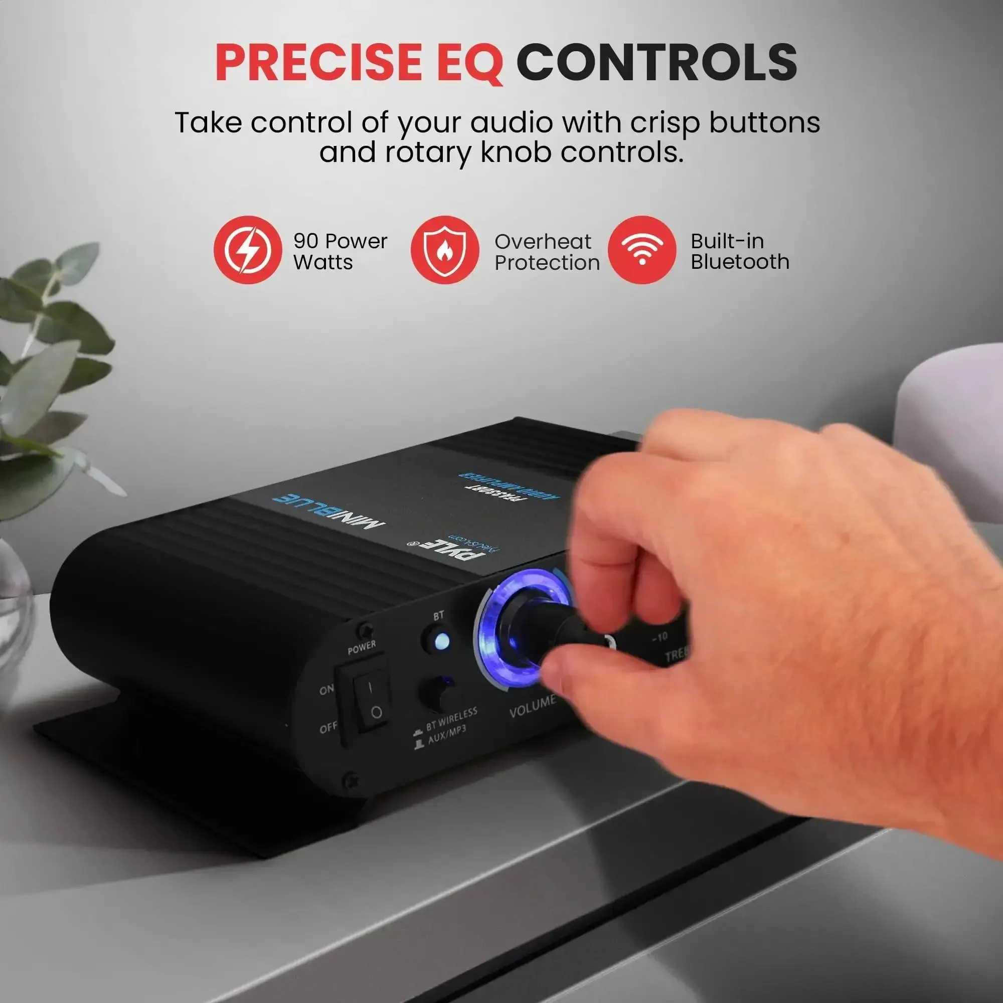 Wireless Bluetooth Home Audio Amp With 90W Dual Channel Power For Studio And PA Use Low Distortion Stereo Receiver With Speaker Selector RCA And AUX Inputs LED Indicator 12V Adapter Ideal For Smartphones And Small Venues - Image 5