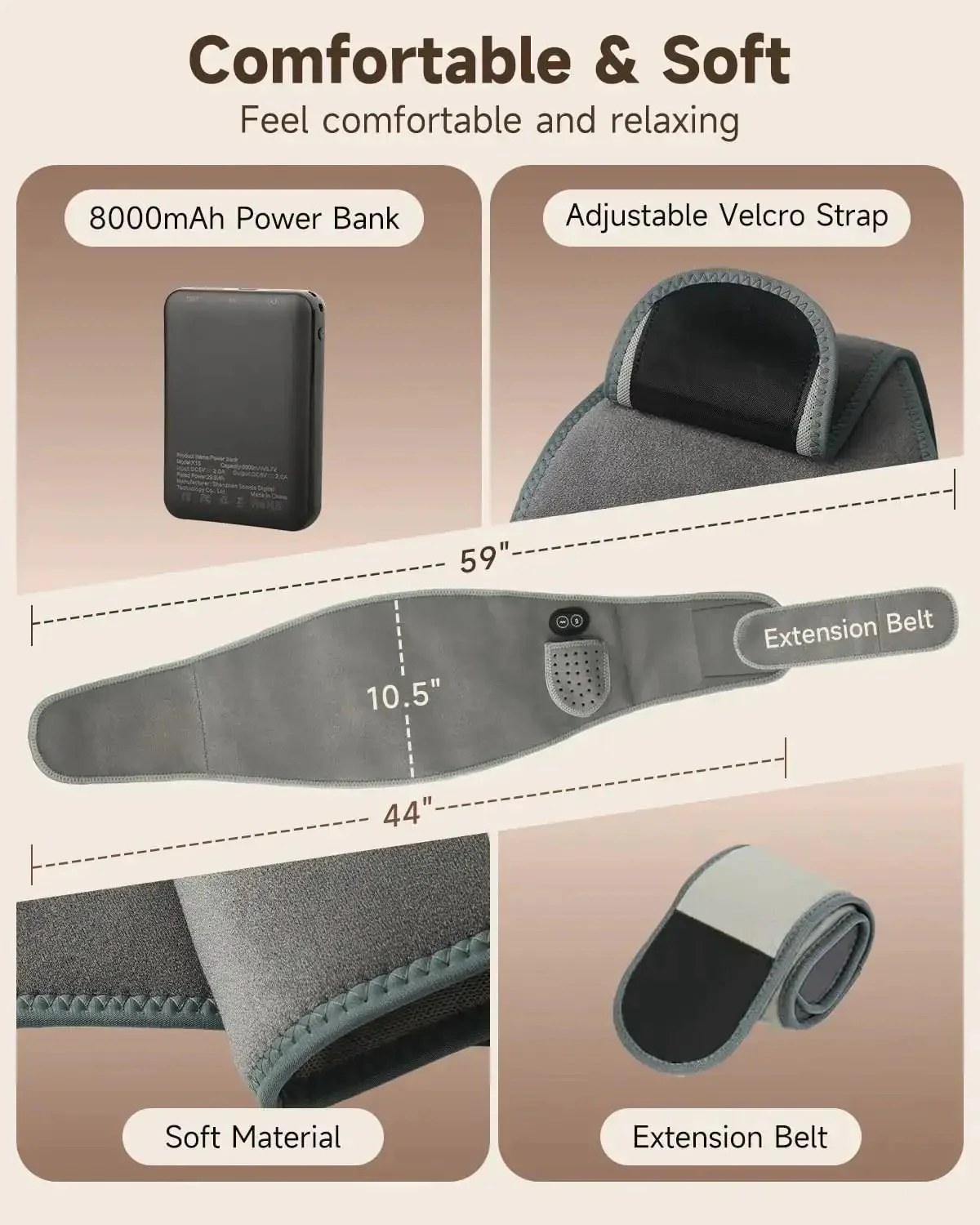 Wireless Heating Pad With Massager For Back Pain Relief Portable Wearable Heat Belt For Lower Back 8000mAh Rechargeable Electric With Three Heat Levels And Three Vibration Settings A Cozy Pain Relief Gadget For Women Men Seniors - Image 3