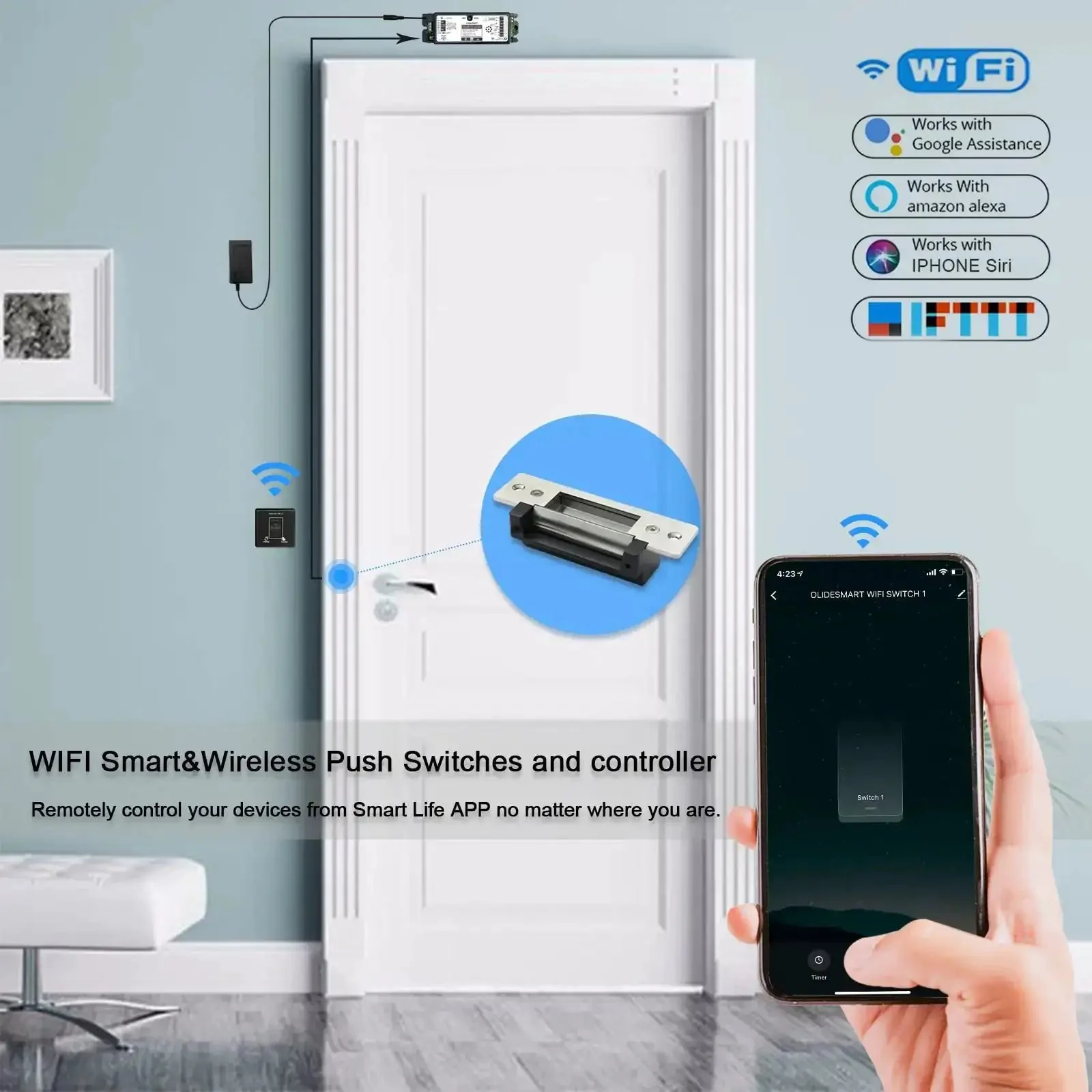 Wireless Magnetic Door Lock Kit With 400lb Holding Power, Remote And Smartphone App Control, WiFi Smart, Tuya, Alexa And Google Home Compatible, No Wiring Needed Push Panel Switch, Electric Strike Lock - Image 7