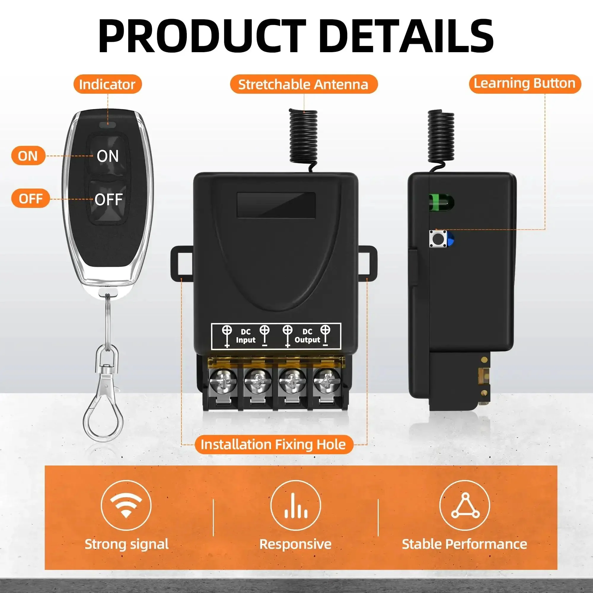 Wireless Remote Switch With 30A Relay For 8V 12V 24V 48V 72V And 86V DC Systems, RF Remote Control With 328 Feet Range, Plug And Play Setup, Ideal For Anti Theft Alarms, Security Systems, And Roller Shutter Doors - Image 5