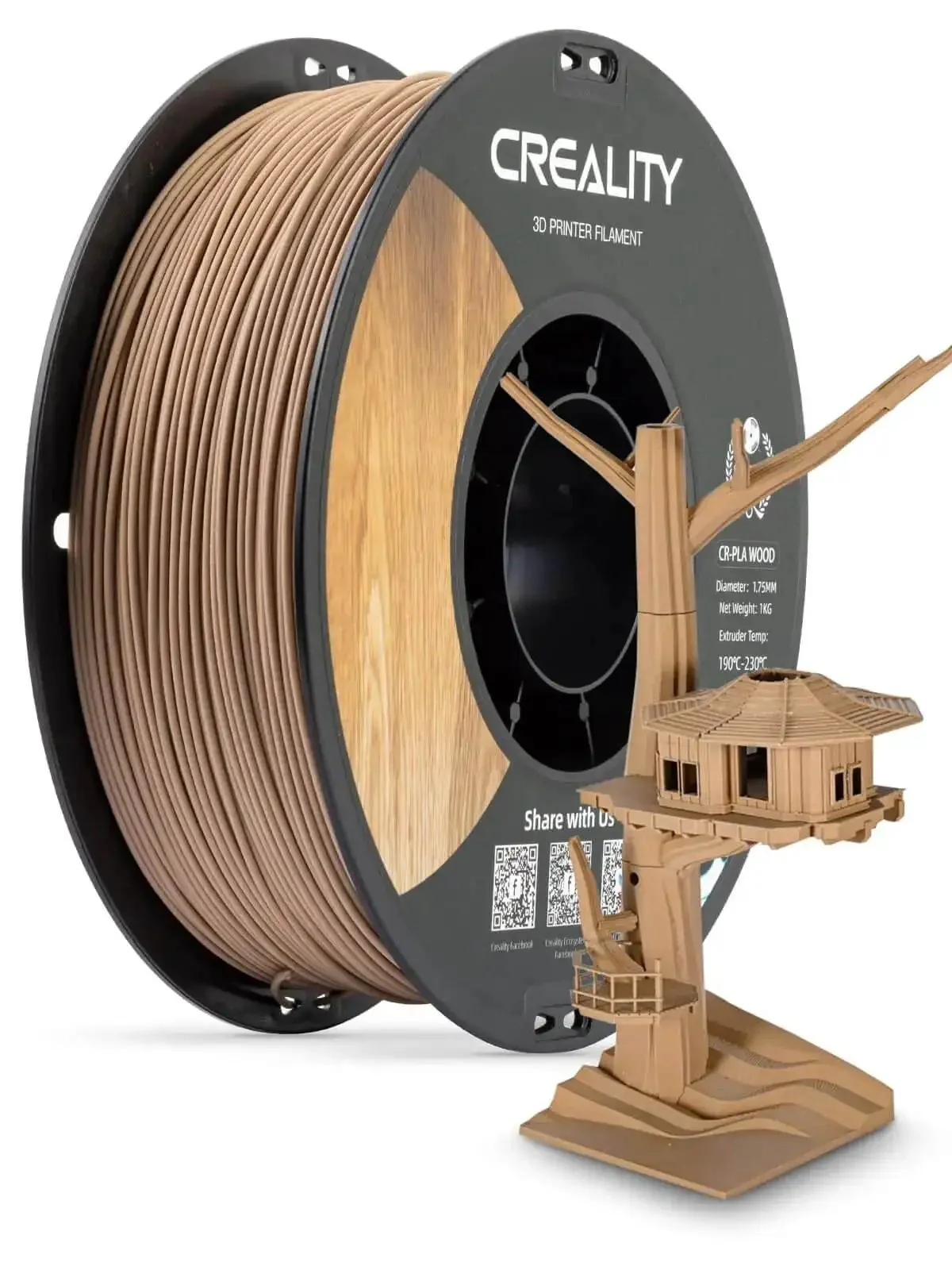 Wood Filament PLA For 3D Printing, 1.75 mm Diameter, 1kg Spool, Smooth Silk Finish With Real Wood Look, Durable And Easy To Feed, Eco Friendly Green Material, Compatible With All 3D Printers For Real Wood Vibe