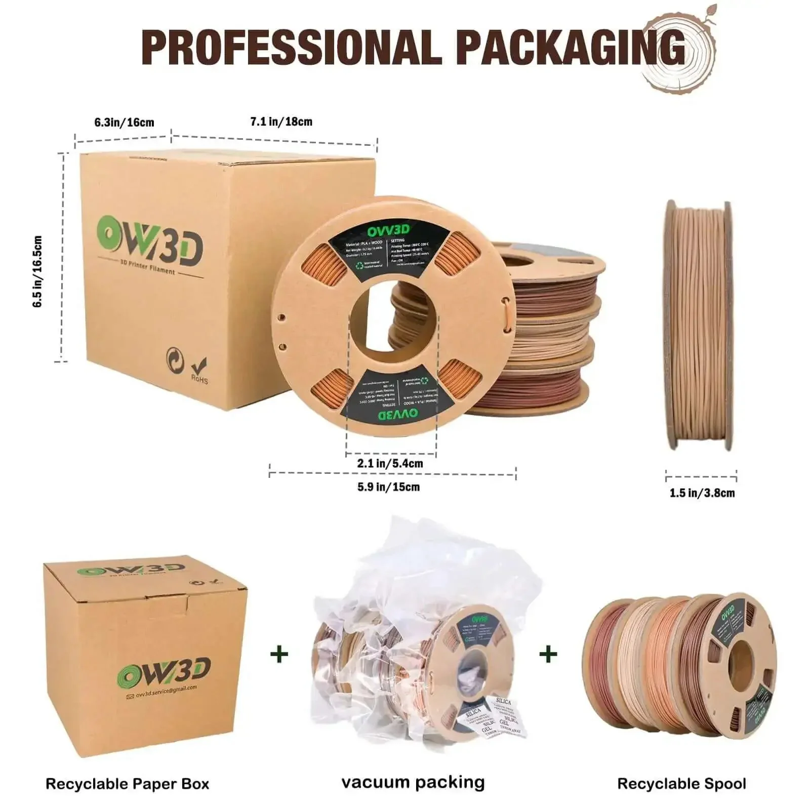 Wood PLA Filament Bundle 1.75mm 200g Each Four Pack With Real Wood Fiber Over 30 Percent In Walnut Oak Cherry Teak For 3D Printing That Looks Like Real Wood Grain For DIYers Premium Wood Finish Filament Set - Image 3