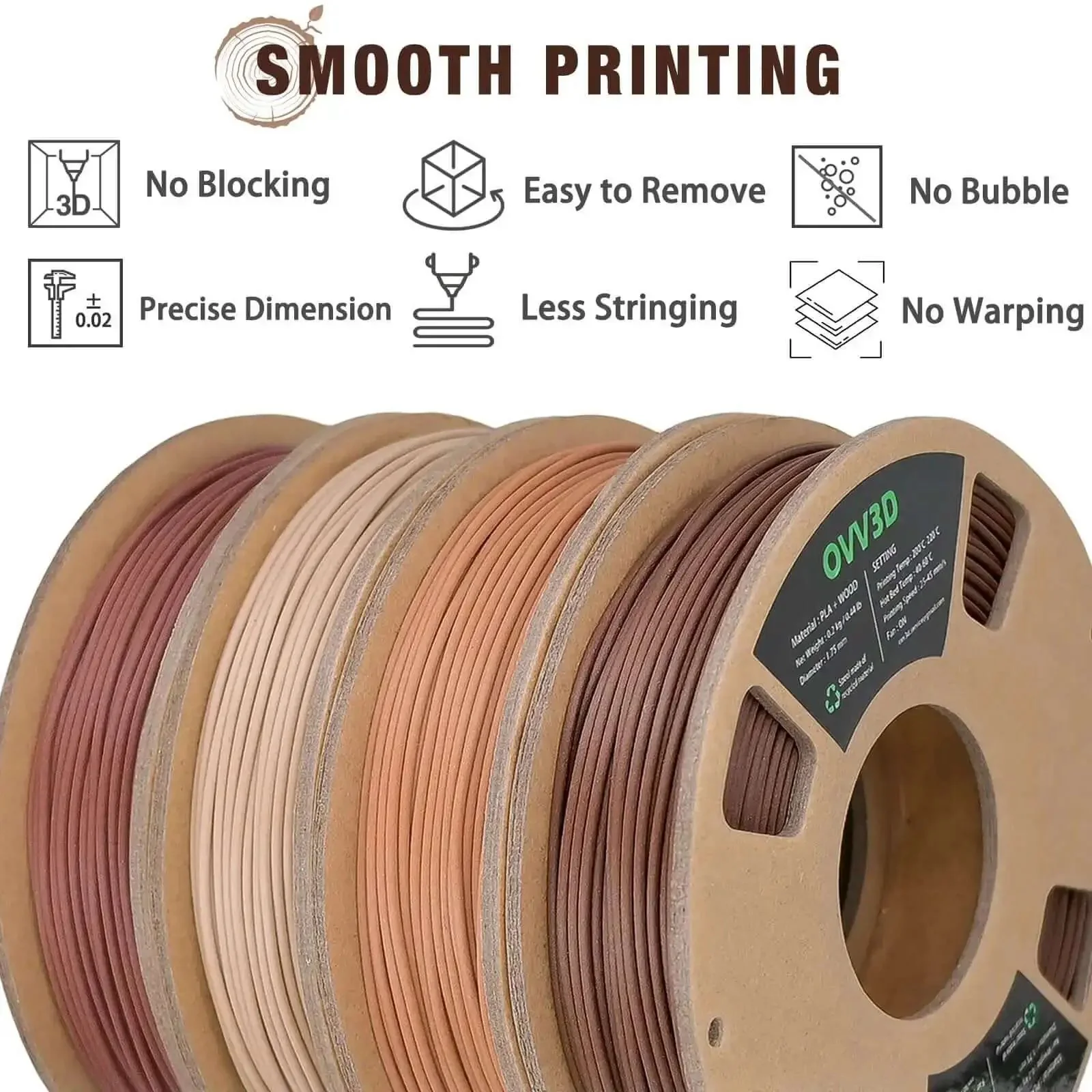 Wood PLA Filament Bundle 1.75mm 200g Each Four Pack With Real Wood Fiber Over 30 Percent In Walnut Oak Cherry Teak For 3D Printing That Looks Like Real Wood Grain For DIYers Premium Wood Finish Filament Set - Image 4