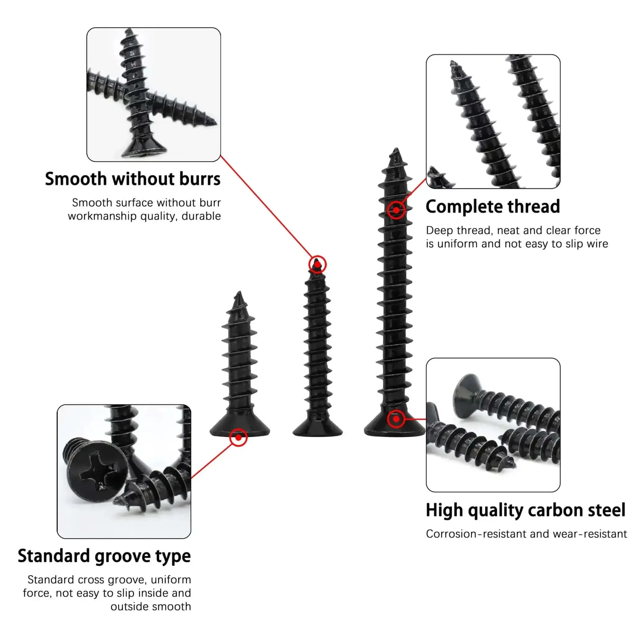 Wood Screws Assortment Kit 175 Pieces With Phillips Flat Head Self Tapping Screws In Black Zinc Plated Carbon Steel For Metal And Wood In Half Inch Three Quarter Inch One And A Half Inch Sizes Includes No Four No Eight No Ten - Image 3