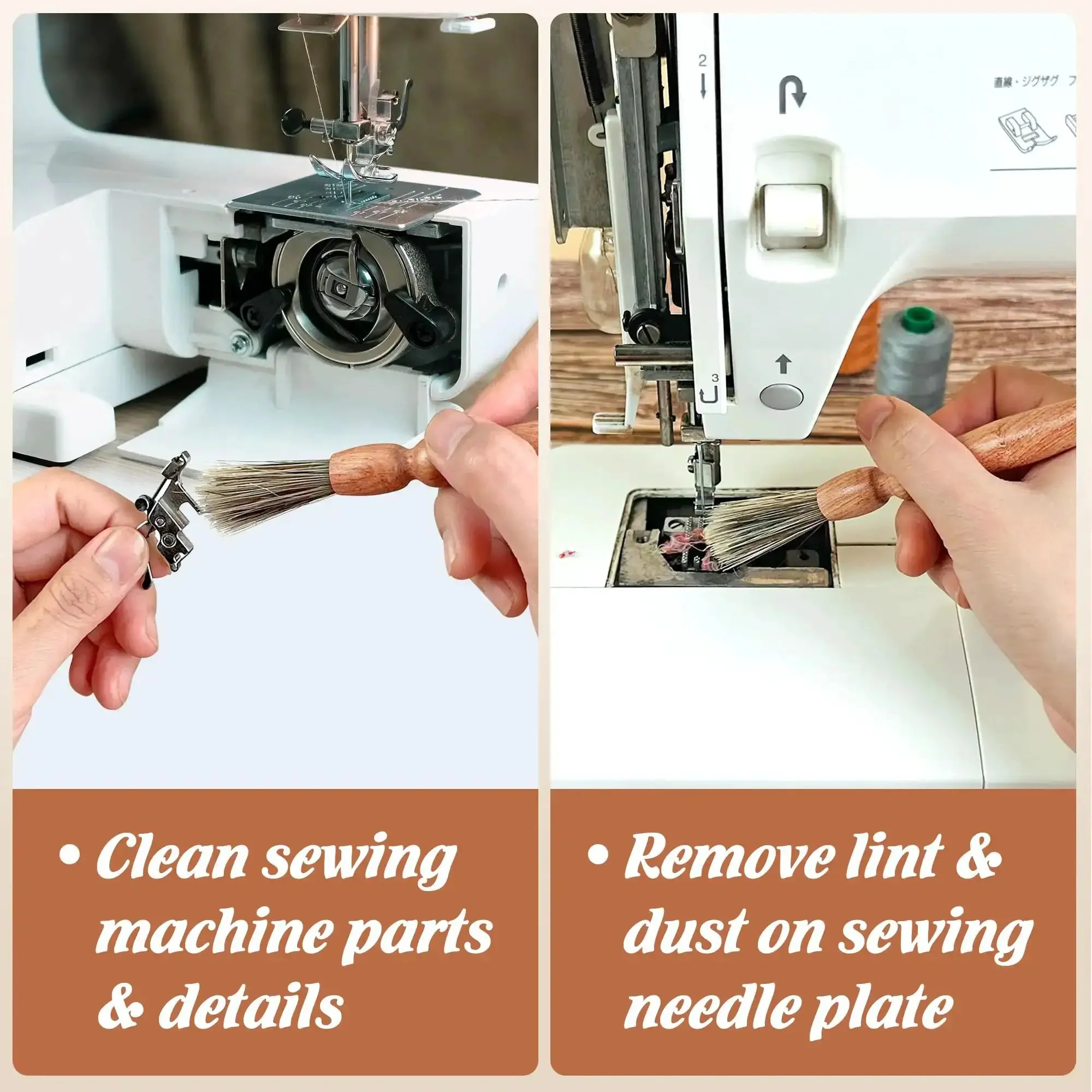 Wooden Lint Brush For Sewing Machines And Sergers With Built In Hanging Strap Cleans Fabric Fibers From Small Corners Handy Pro Grade Sewing Machine Cleaning Brush For Detail Work - Image 4
