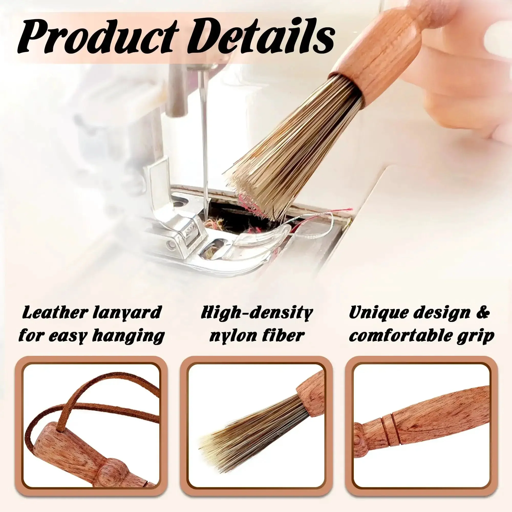 Wooden Lint Brush For Sewing Machines And Sergers With Built In Hanging Strap Cleans Fabric Fibers From Small Corners Handy Pro Grade Sewing Machine Cleaning Brush For Detail Work - Image 6