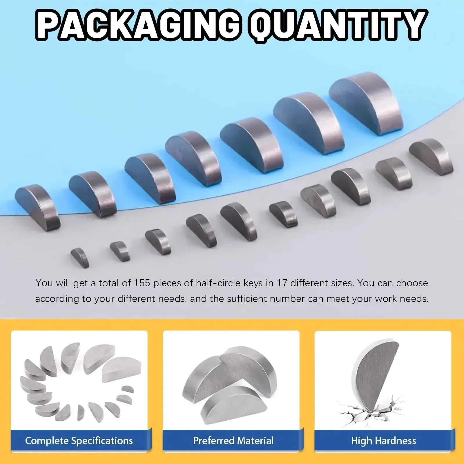 Woodruff Key Set, 17 Sizes, 155-Piece Carbon Steel Semi Circular Keys For Fasteners, Machinery And Auto Projects, Metric Kit For Gears, Hubs, Sprockets And More, A Go-To, Handy, All-In-One Tool Kit - Image 6