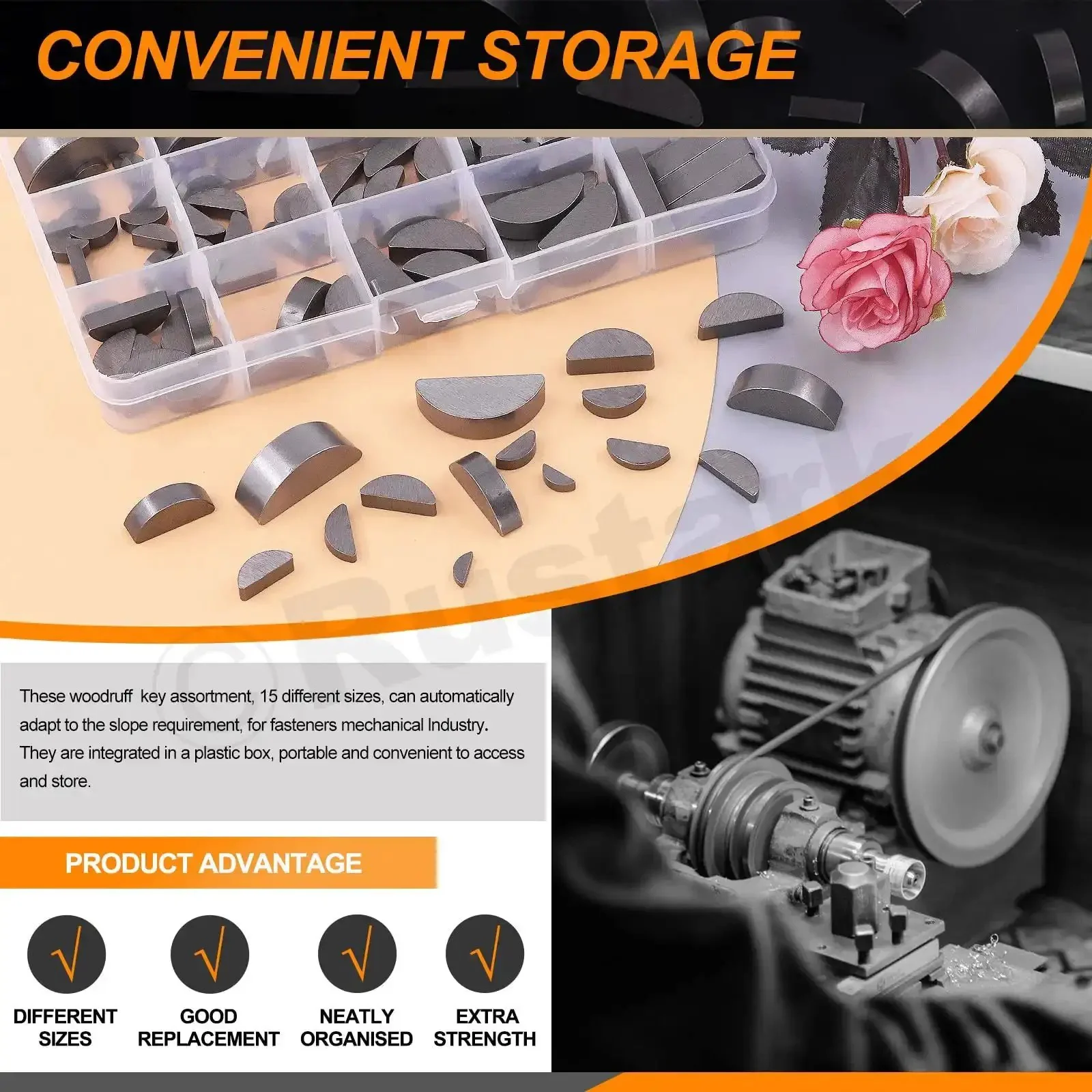 Woodruff Key Stock Assortment Kit 155 Piece Half Moon Semicircle Flywheel Key Set With 17 Sizes Metric Hardware For Mechanical Projects And DIY Enthusiasts For Home Or Workshop Use - Image 3