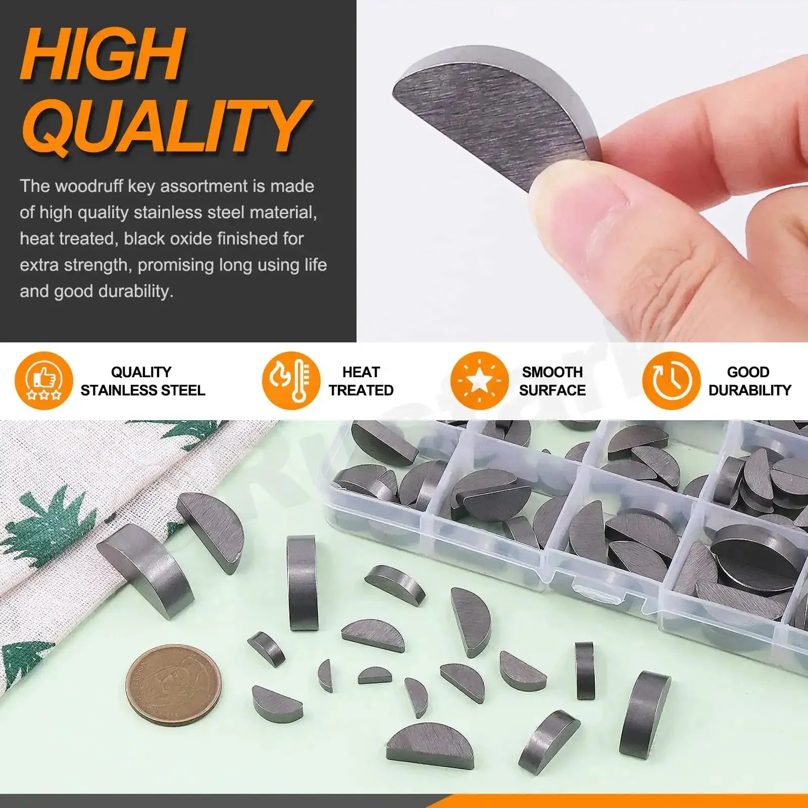 Woodruff Key Stock Assortment Kit 155 Piece Half Moon Semicircle Flywheel Key Set With 17 Sizes Metric Hardware For Mechanical Projects And DIY Enthusiasts For Home Or Workshop Use - Image 6