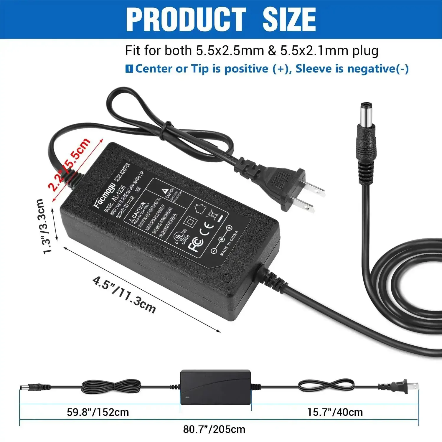 Workhorse 12V 3A Power Adapter for Low Power Devices, 100 To 240V AC Input To DC 12V 36W Desktop Supply With 5.5x2.5mm and 5.5x2.1mm Barrel Connectors, Safe Plug In Transformer - Image 4