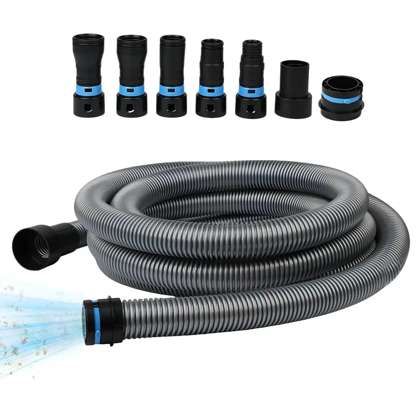 Workhorse 20 Foot Wet Dry Shop Vac Hose With 6 Adapters For Universal Dust Collection Rigid Vacuum Hose For Woodworking Tools And Sander Compatible With Dewalt Makita Bosch Ridgid And More Heavy Duty Flexible Vacuum Hose For Cleanups