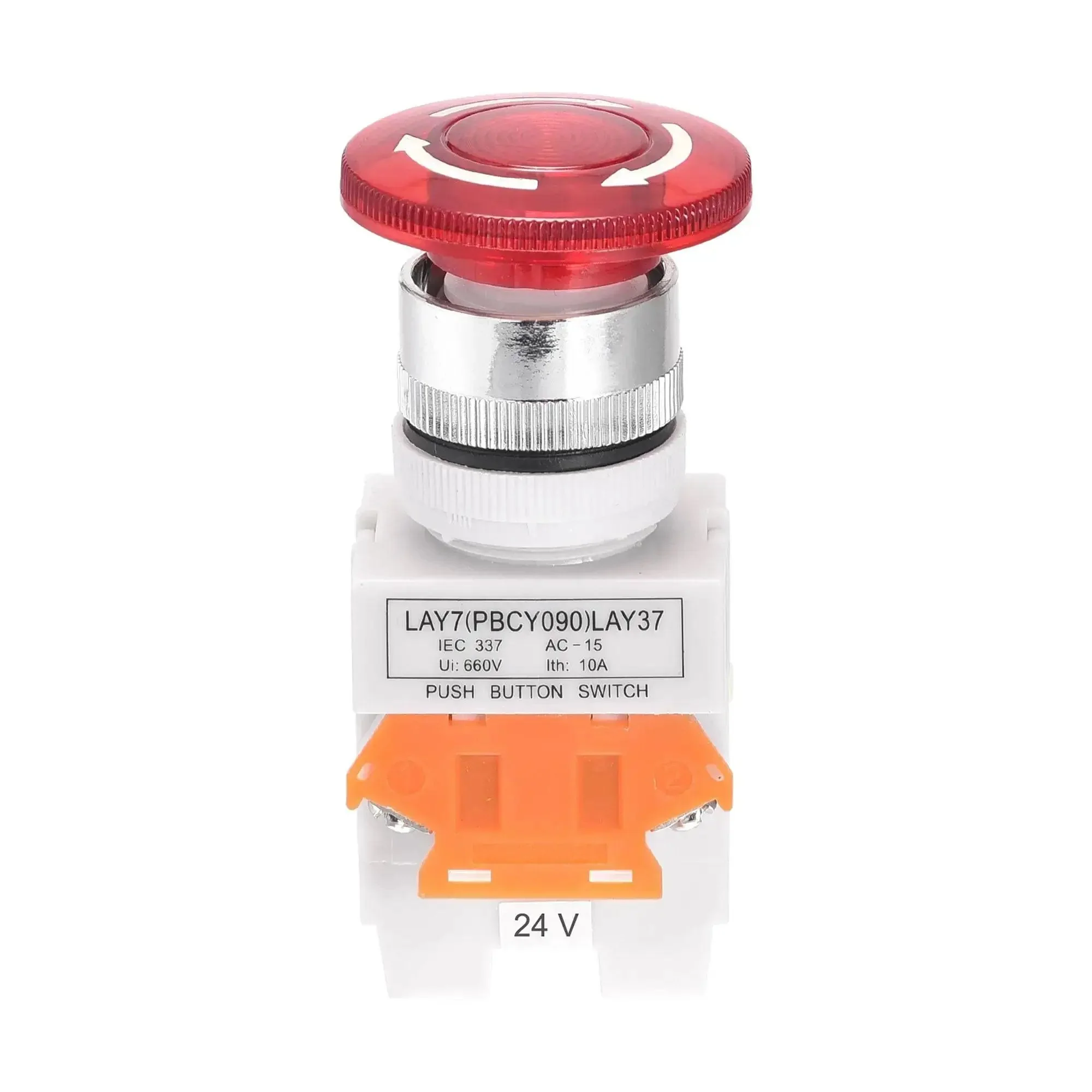 Workhorse 22mm Latching Emergency Stop Push Button Switch With Indicator Light For Industrial Lathe, 250V AC 10A, DPST 1NO 1NC, 24V Light Red And White, 6 Terminals, Mounting Hole 22mm, Push To Stop And Lock, Twist To Reset - Image 3