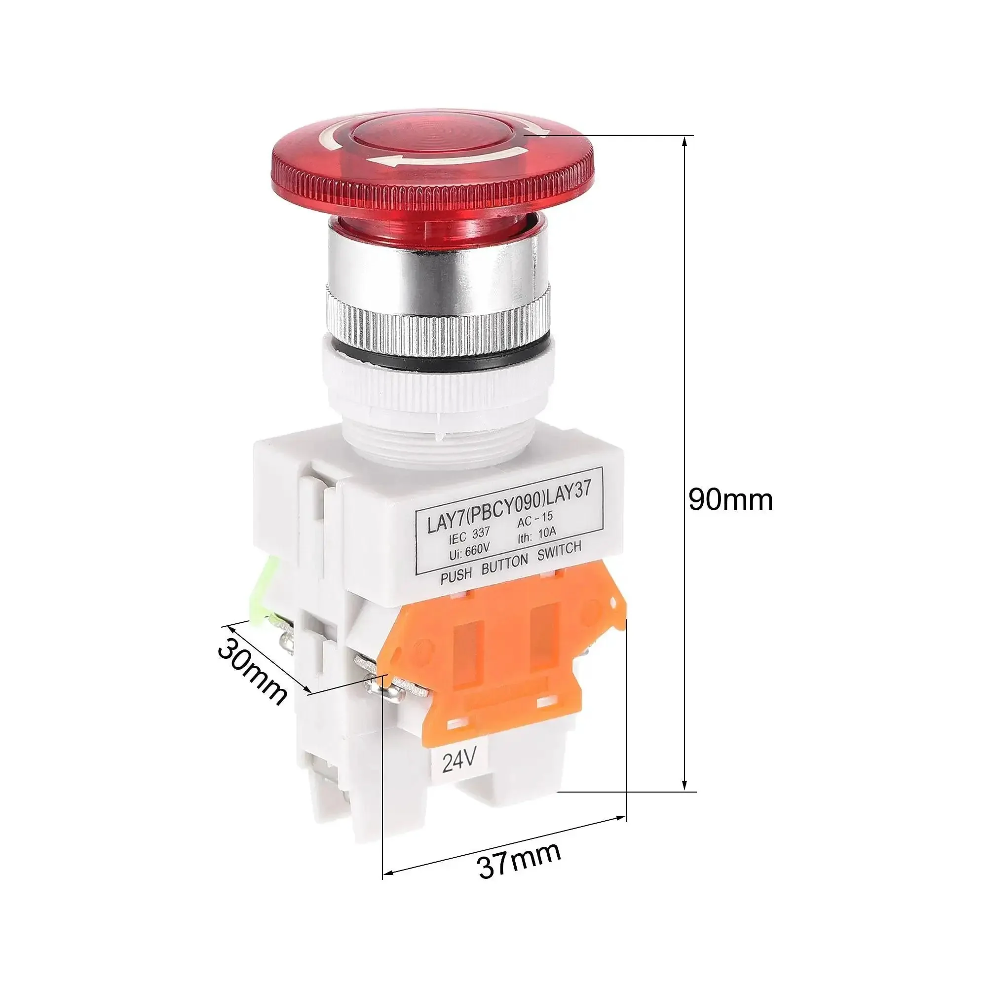 Workhorse 22mm Latching Emergency Stop Push Button Switch With Indicator Light For Industrial Lathe, 250V AC 10A, DPST 1NO 1NC, 24V Light Red And White, 6 Terminals, Mounting Hole 22mm, Push To Stop And Lock, Twist To Reset - Image 4
