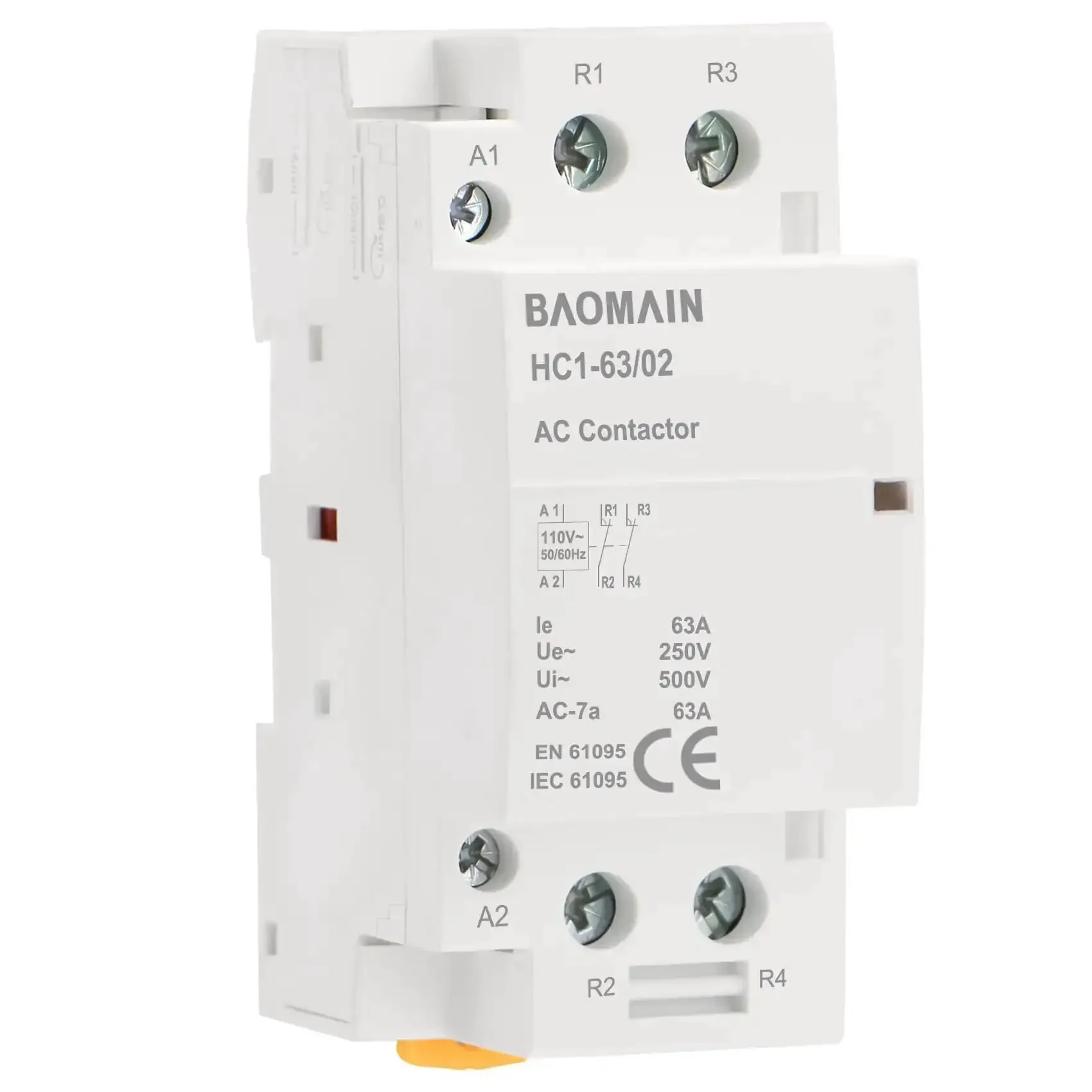 Workhorse 63 Amp Two Pole DIN Rail Mount Contactor With 110V AC Coil, 2NC Normally Closed For Home And Industrial Lighting, HVAC And Motor Control, Heavy Duty Industrial Switchgear Model BCT-63-02 HC1-63-02
