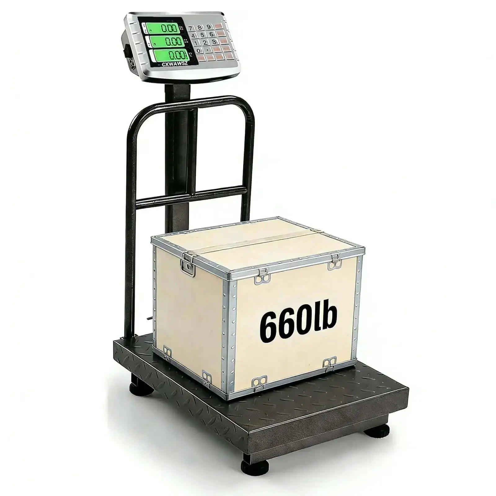 Workhorse 660Lb Platform Scale With Removable Guardrail Foldable Dual Sided Digital Display Accurate LB KG Readouts Great For Luggage Packages And Shipping Stainless Steel Portable And Easy To Store