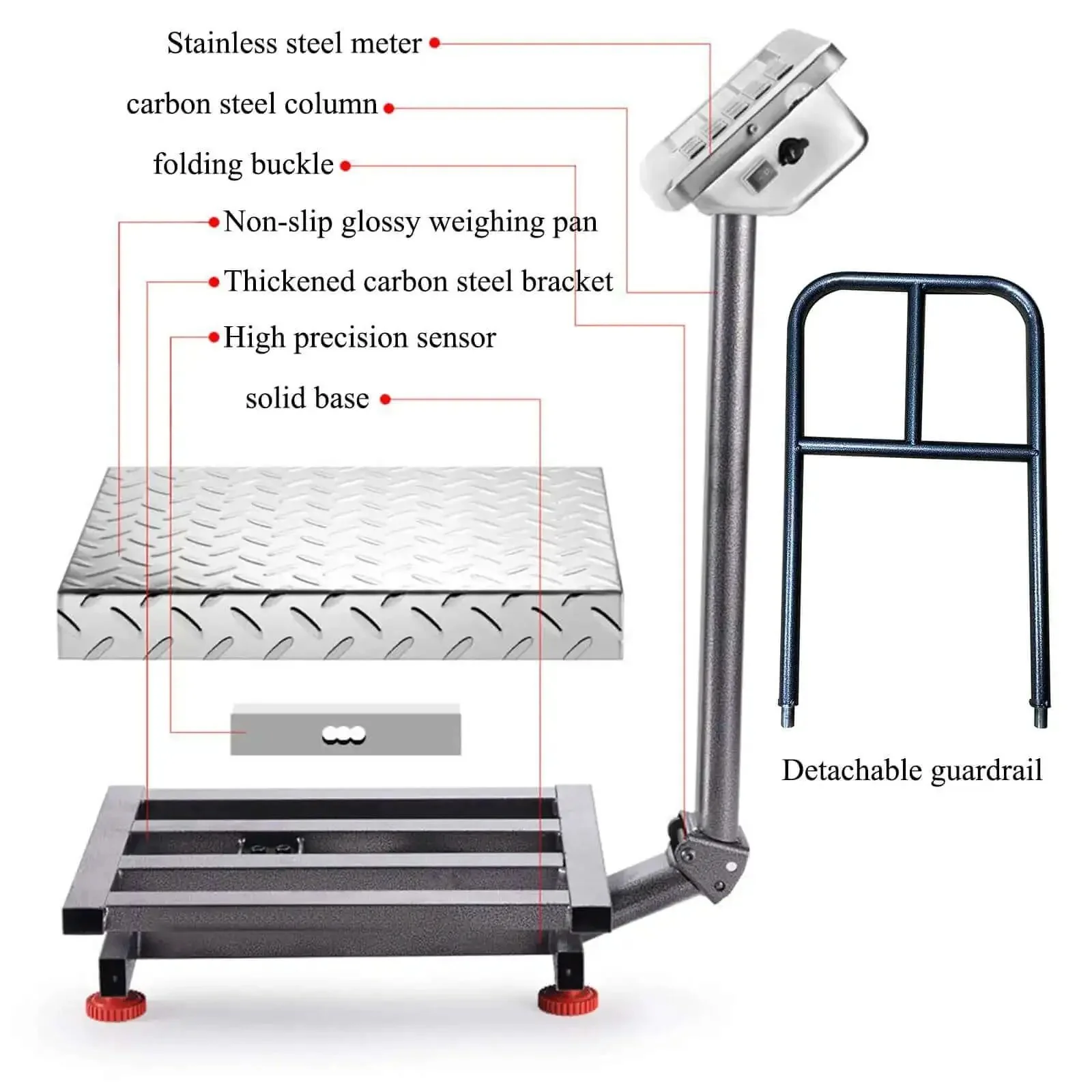 Workhorse 660Lb Platform Scale With Removable Guardrail Foldable Dual Sided Digital Display Accurate LB KG Readouts Great For Luggage Packages And Shipping Stainless Steel Portable And Easy To Store - Image 5