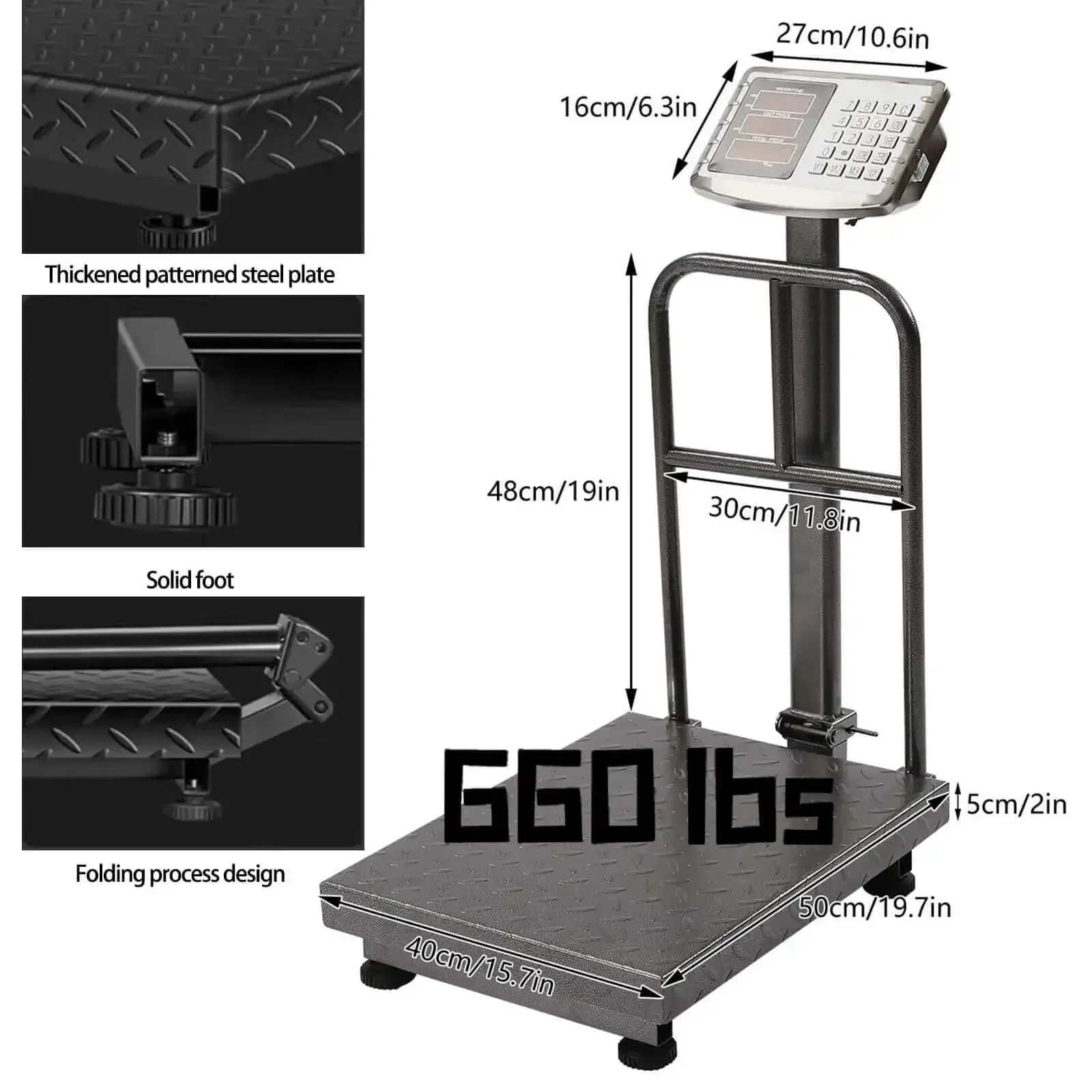 Workhorse 660Lb Platform Scale With Removable Guardrail Foldable Dual Sided Digital Display Accurate LB KG Readouts Great For Luggage Packages And Shipping Stainless Steel Portable And Easy To Store - Image 7