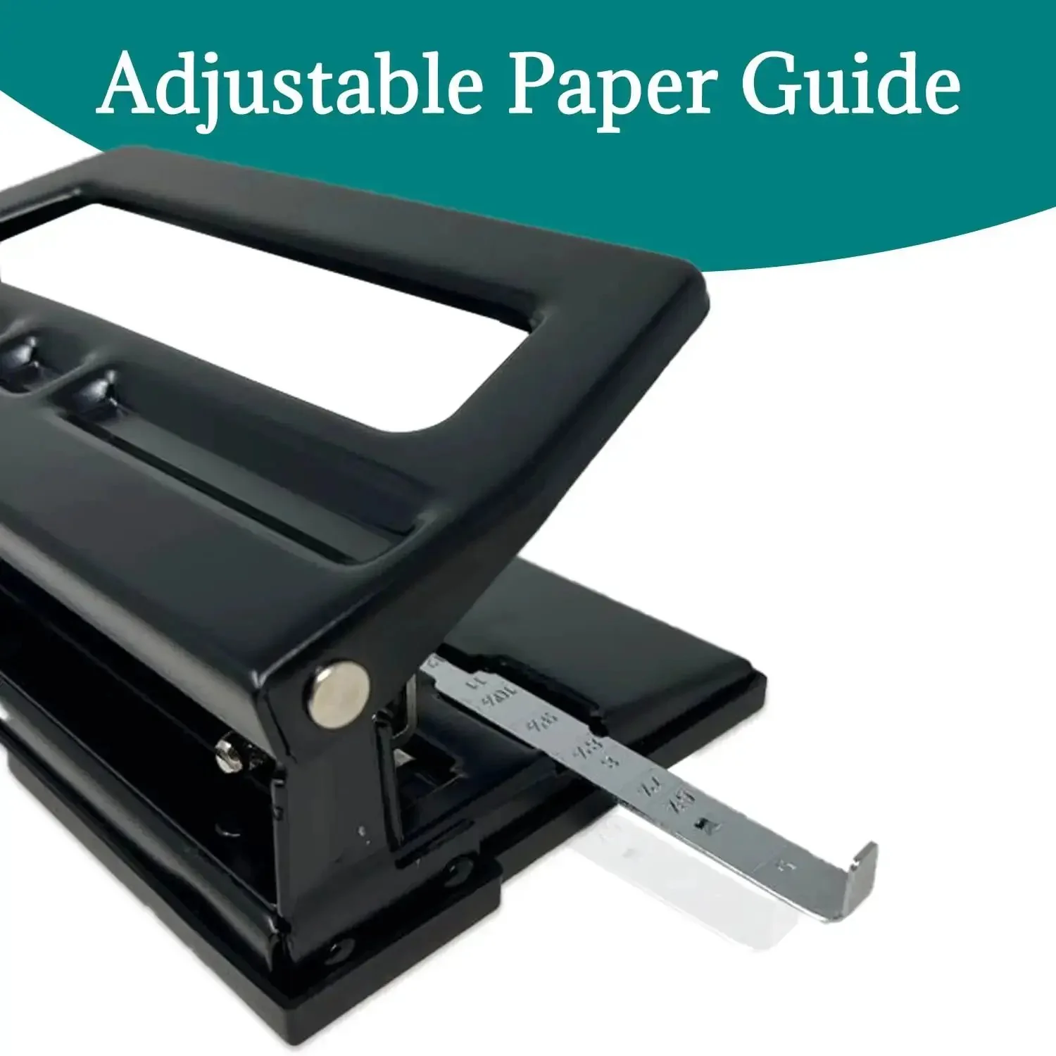 Workhorse Adjustable 3 Hole Punch for 30 Sheets Heavy Duty Steel Hole Puncher With Removable Chip Tray Precise Paper Guide Black Metal Build Perfect for Office School or Home Use - Image 2