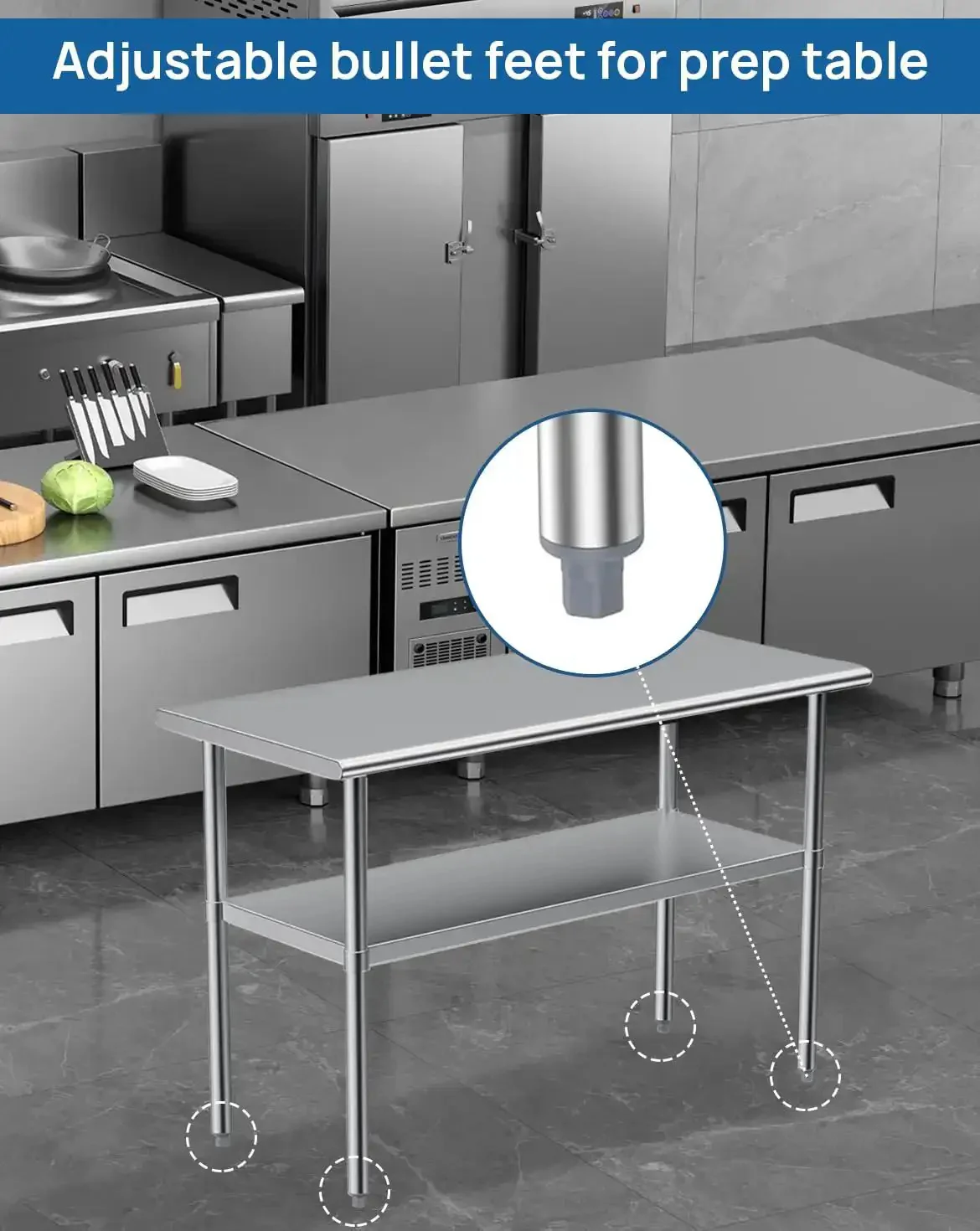 Workhorse Adjustable Bullet Feet For One And Five Eighths Inch Tubing On Industrial Kitchen Work Tables Heavy Duty Plastic Leg Levelers For Stainless Steel Restaurant And Bar Sinks Set Of Four - Image 5