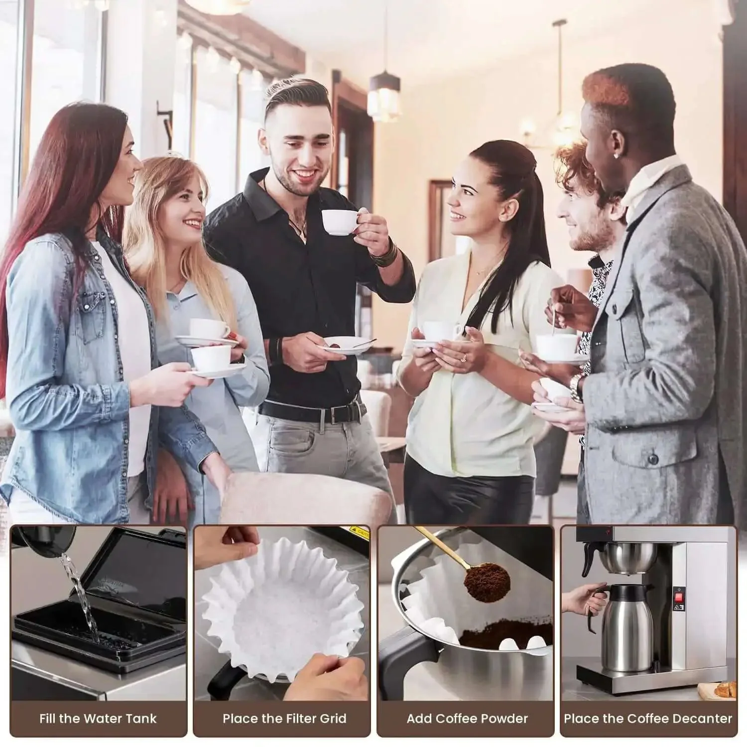Workhorse Commercial Drip Coffee Maker With 12 Cup Capacity And 74 Ounce Thermal Carafe In Stainless Steel For Busy Kitchens And Offices Model SFCB1AA - Image 2